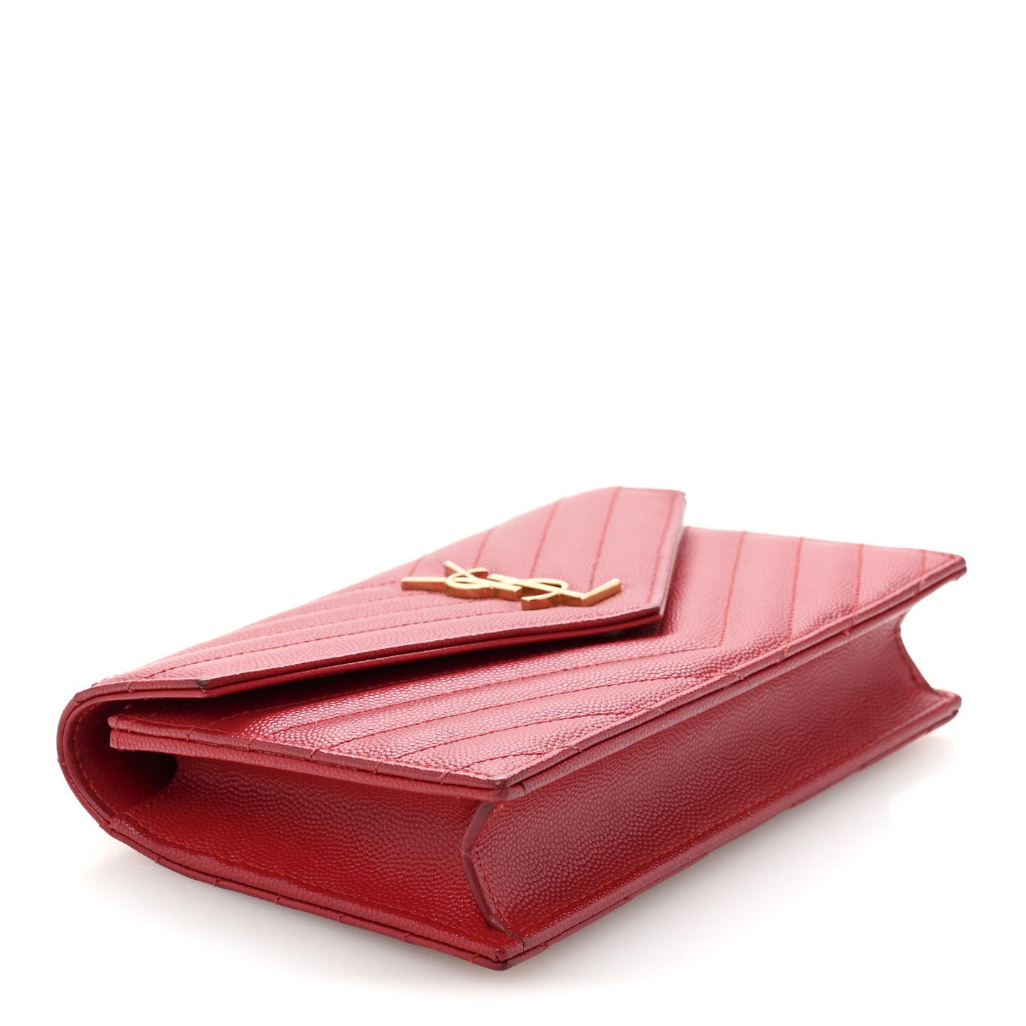 Grain De Poudre Matelasse Chevron Monogram Envelope Chain Wallet New Red