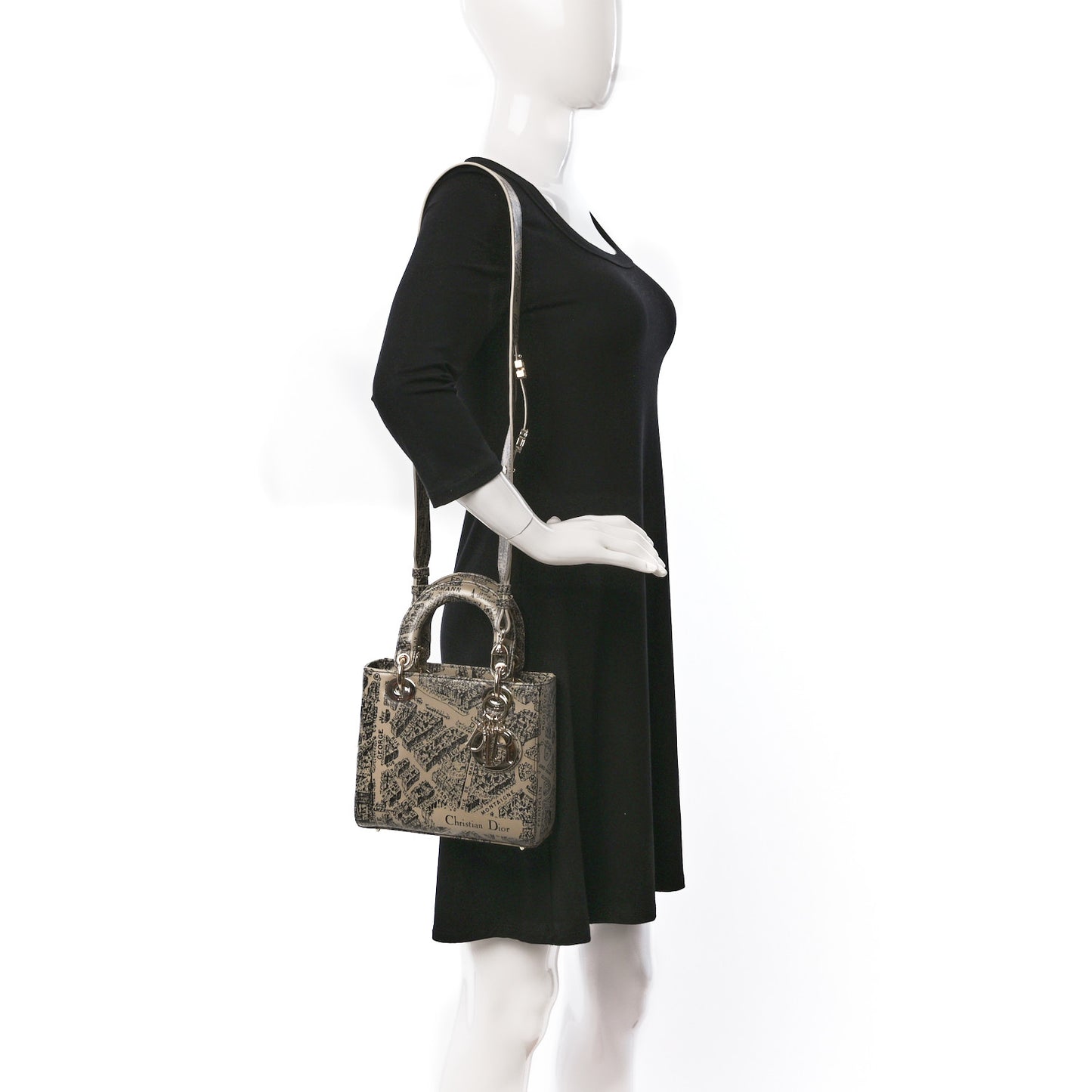 Smooth Calfskin Plan de Paris Printed Small My ABCDior Lady Dior Beige Black