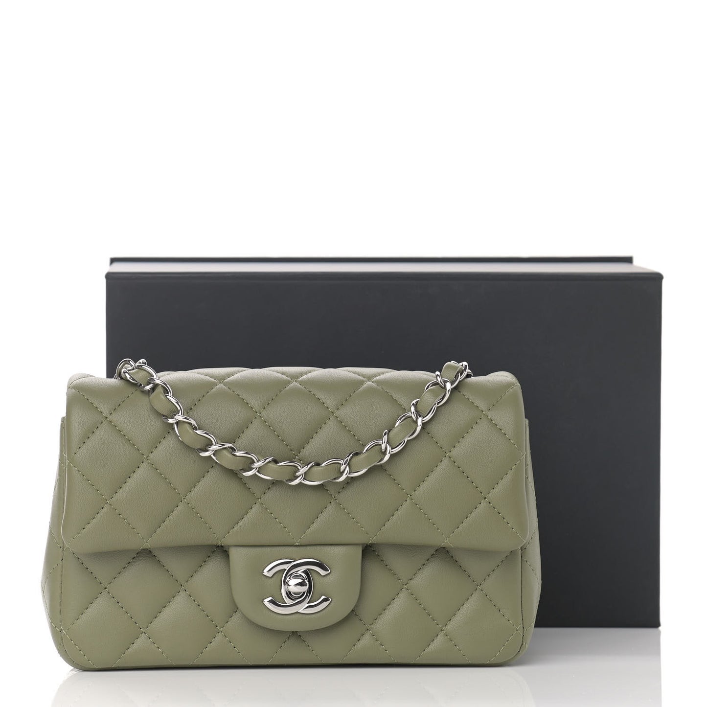 Lambskin Quilted Mini Rectangular Flap Khaki