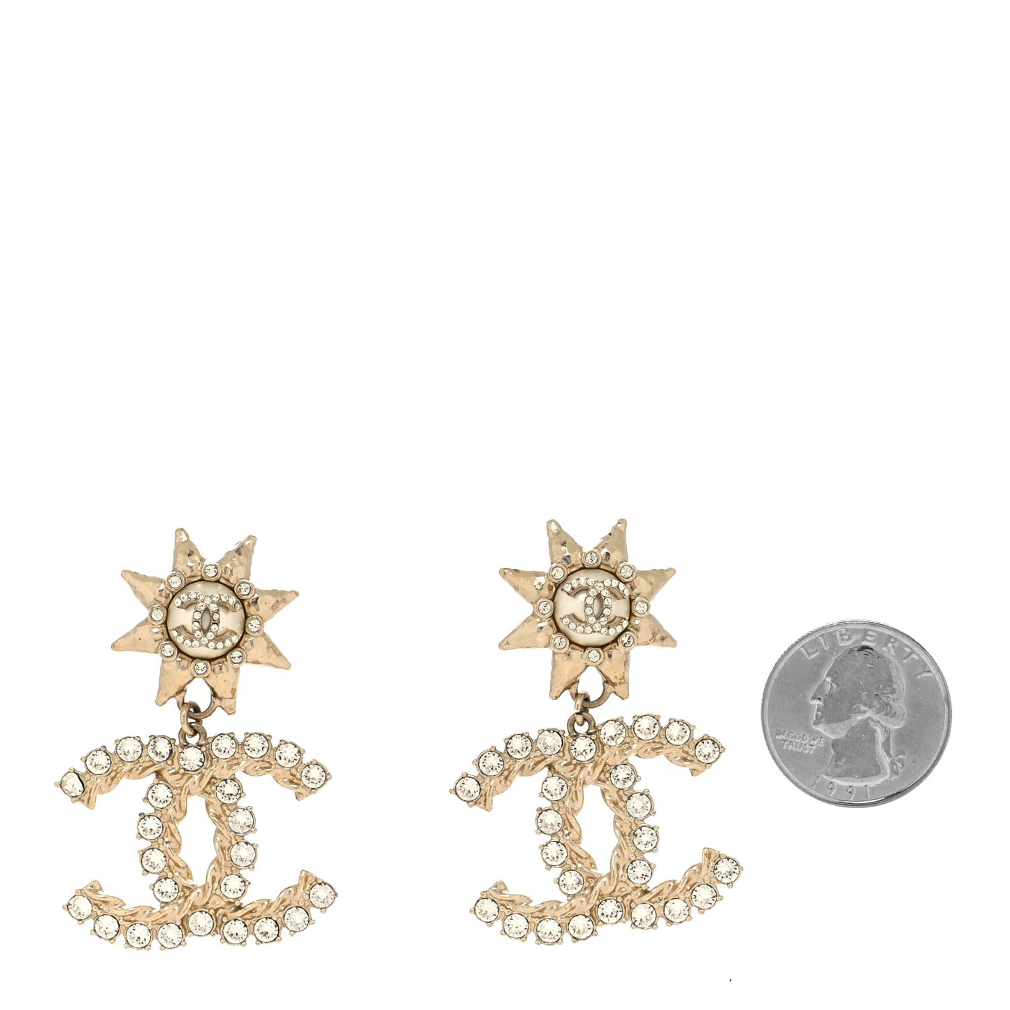 Crystal Pearl CC Star Drop Clip On Earrings Gold
