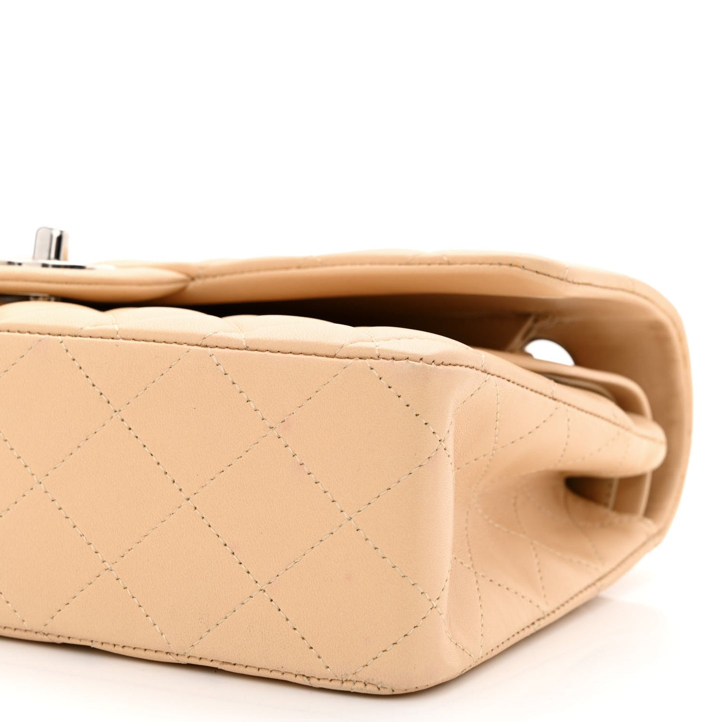 Lambskin Quilted Medium Double Flap Beige