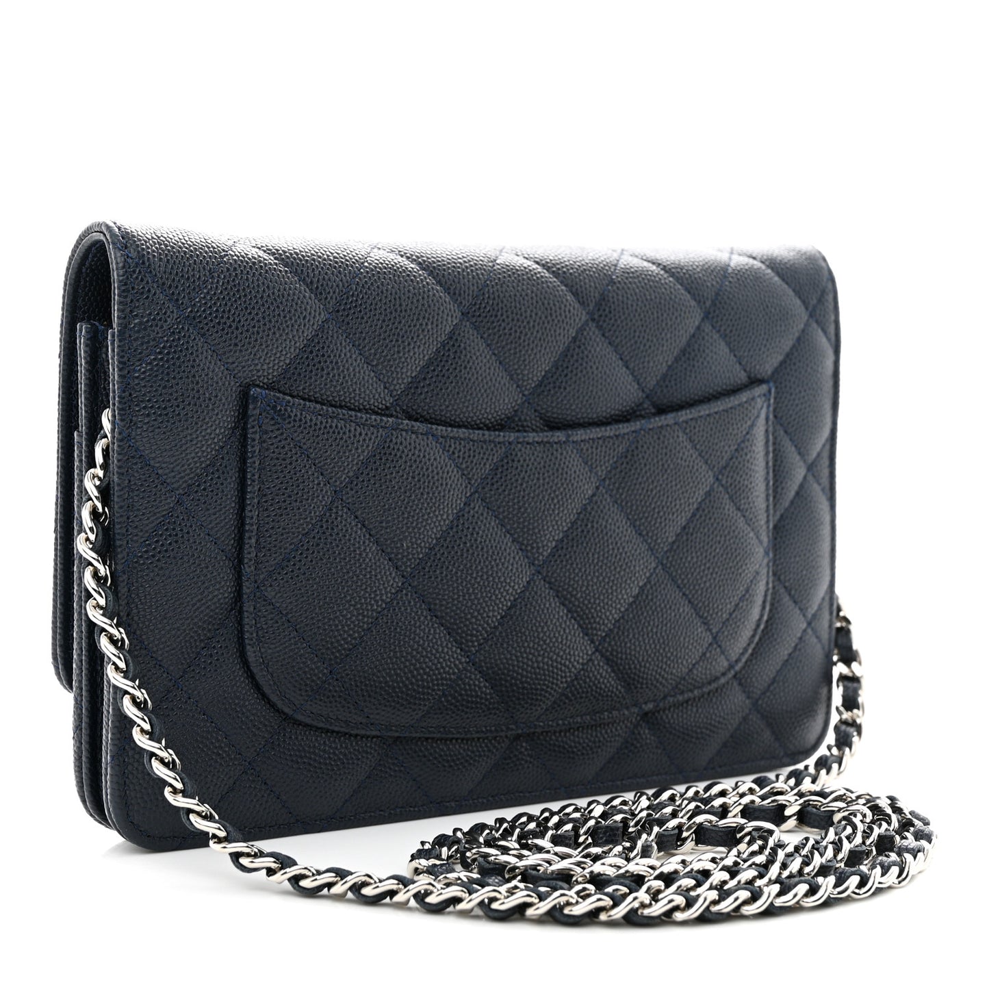 Caviar Quilted Wallet on Chain WOC Navy