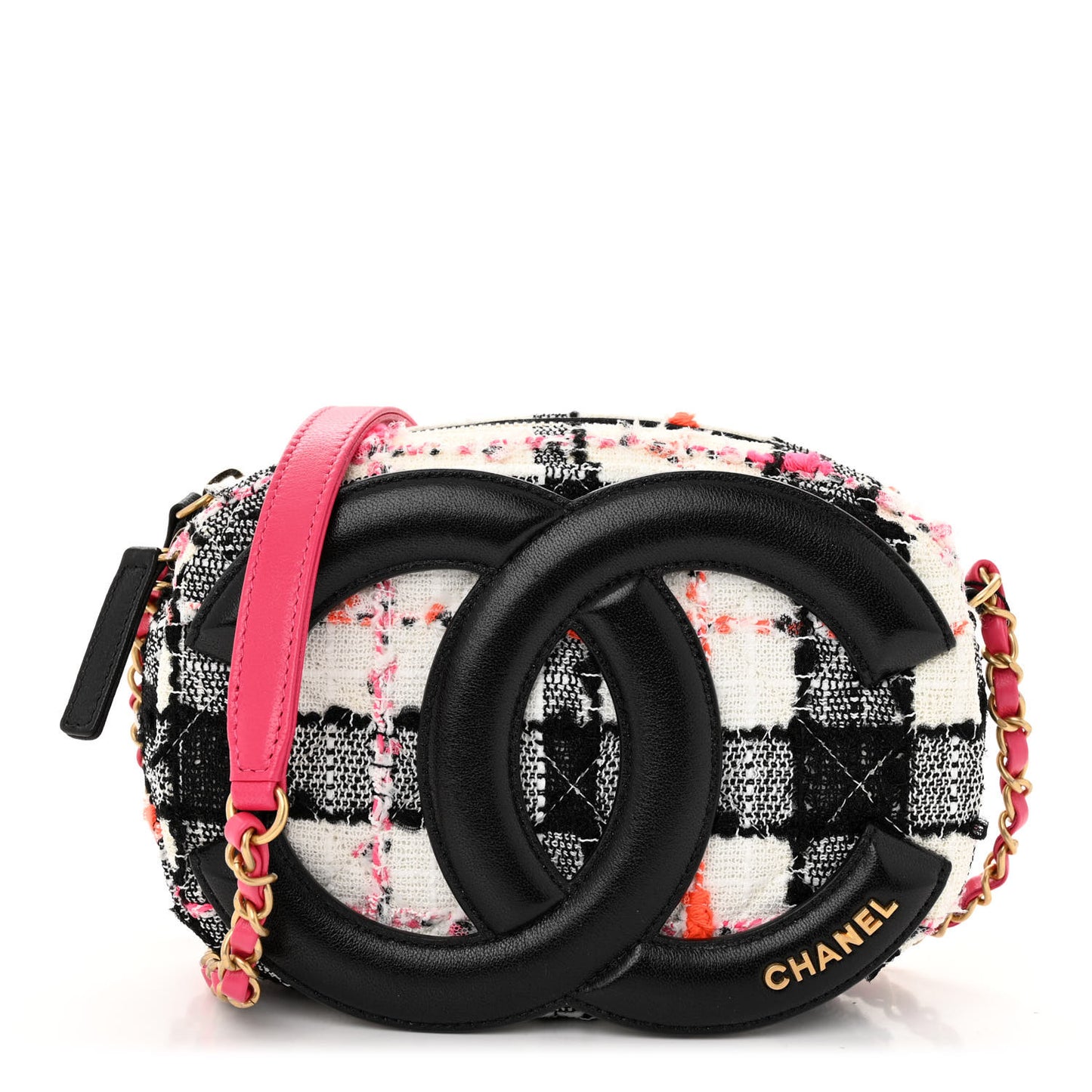 Tweed Lambskin Quilted Coco Midnight Camera Case White Black Multicolor
