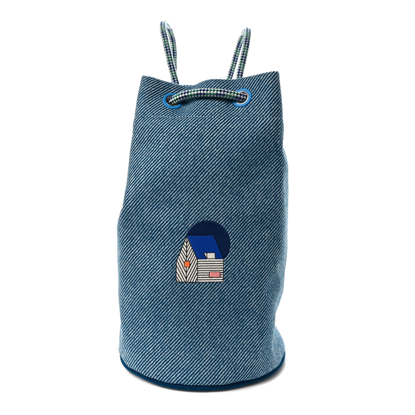 Toile H Canvas Les Cabanes Drawstring Duffle Bag Bleu Paon