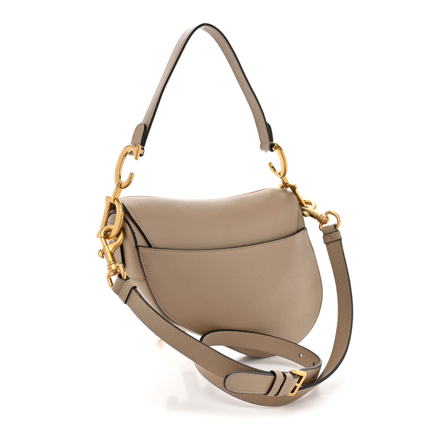 Grained Calfskin Saddle Bag With Strap Warm Taupe