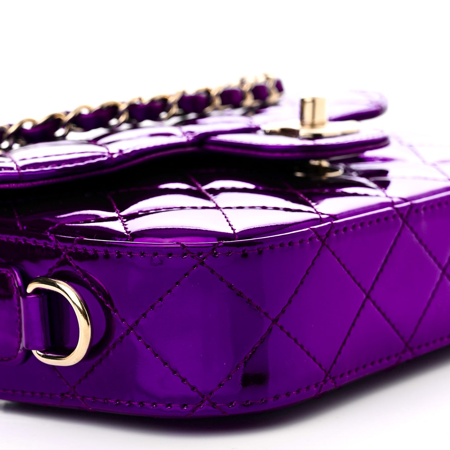 Mirror Calfskin Metallic Calfskin Quilted Hollywood Boulevard Mini Flap With Star Coin Purse Purple
