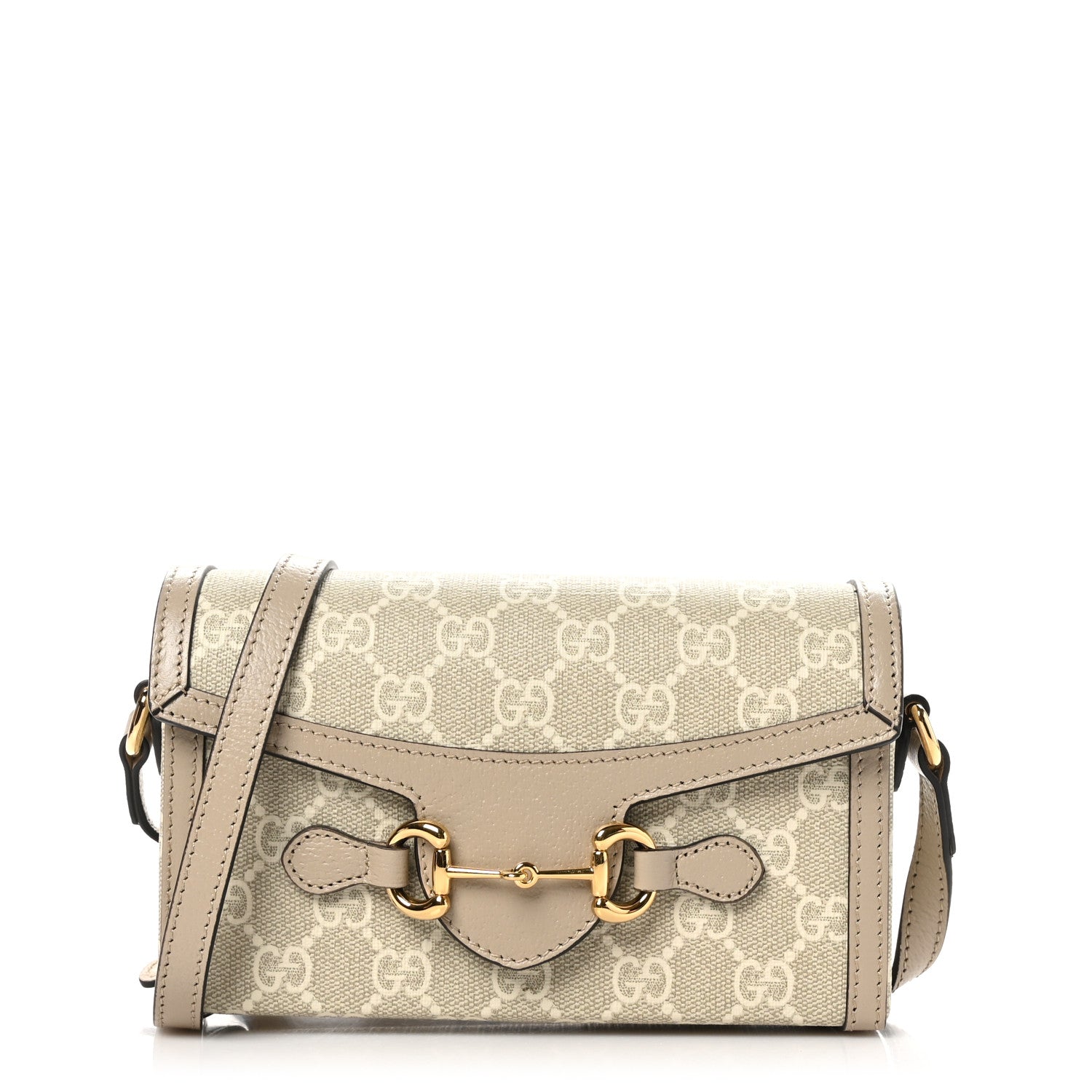 Gucci GG Supreme Monogram Textured Dollar Calfskin Mini Horsebit 1955 Shoulder Bag Beige Mystic White Oatmeal 1 of 10