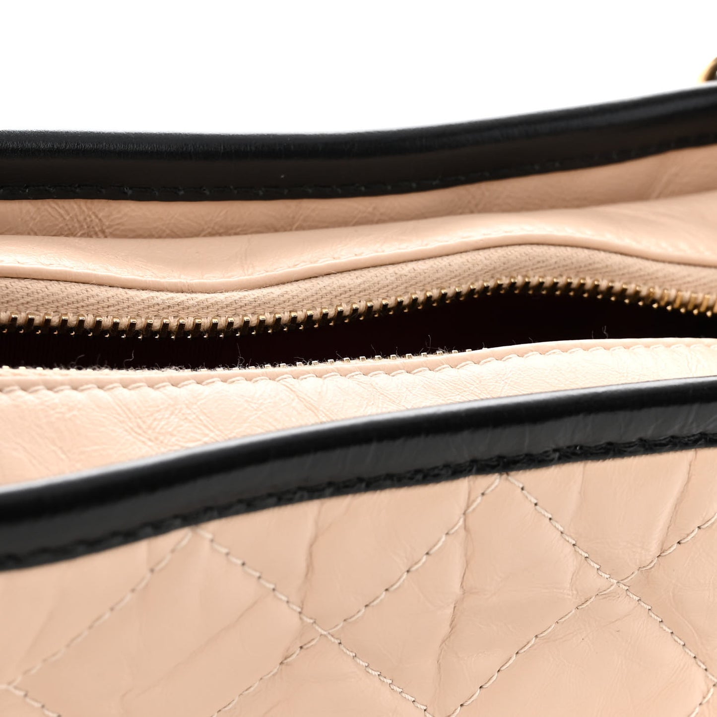 Aged Calfskin Quilted Small Gabrielle Hobo Beige Black