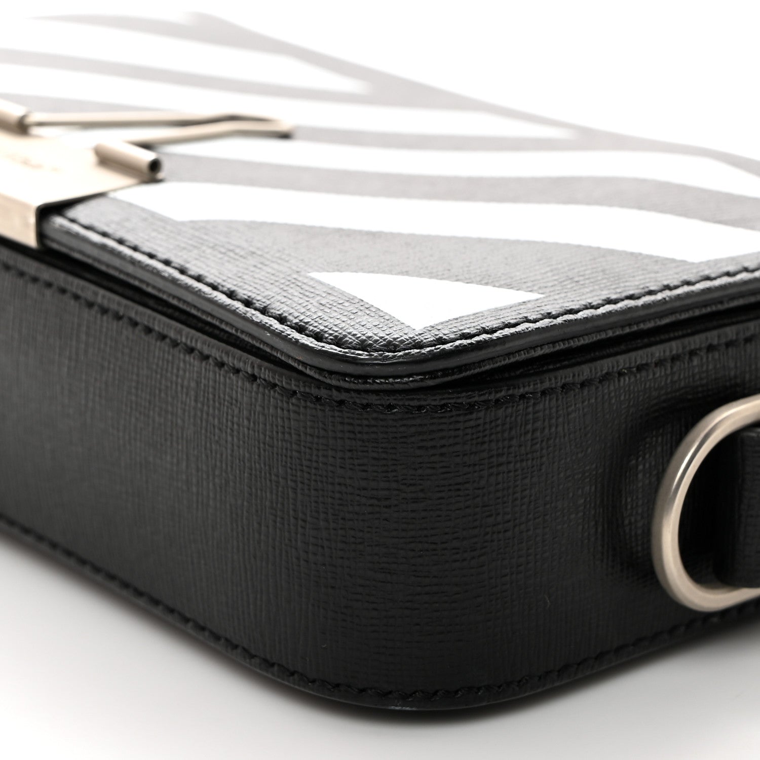 Off-White Saffiano Striped Mini Diag Binder Clip Bag Black White 10 of 11