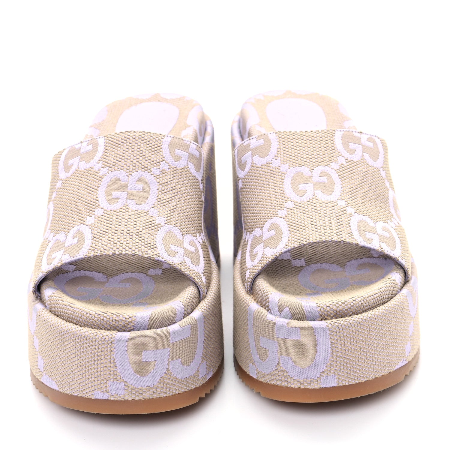 Gucci Monogram Jumbo GG Platform Slide Wedge Sandals 39.5 Beige Lapis 3 of 9