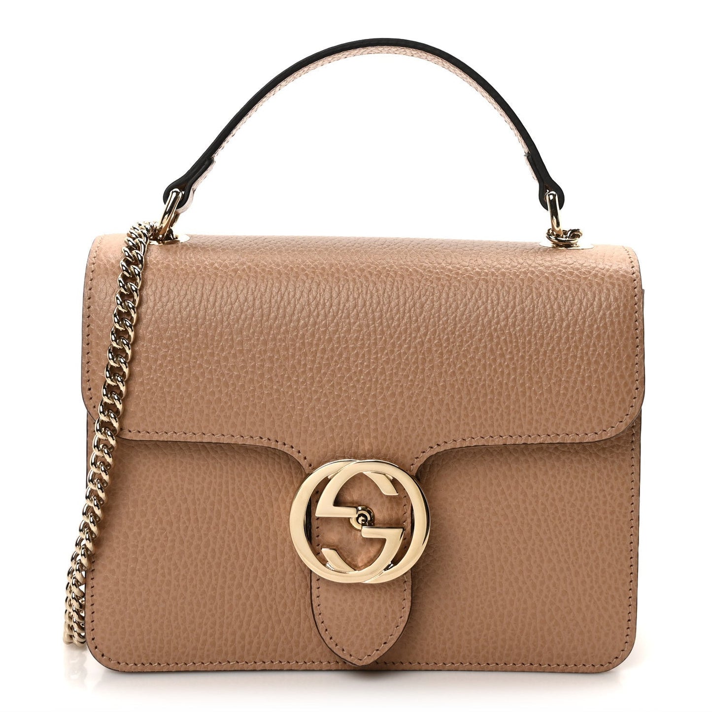 Dollar Calfskin Small Interlocking G Shoulder Bag Camelia