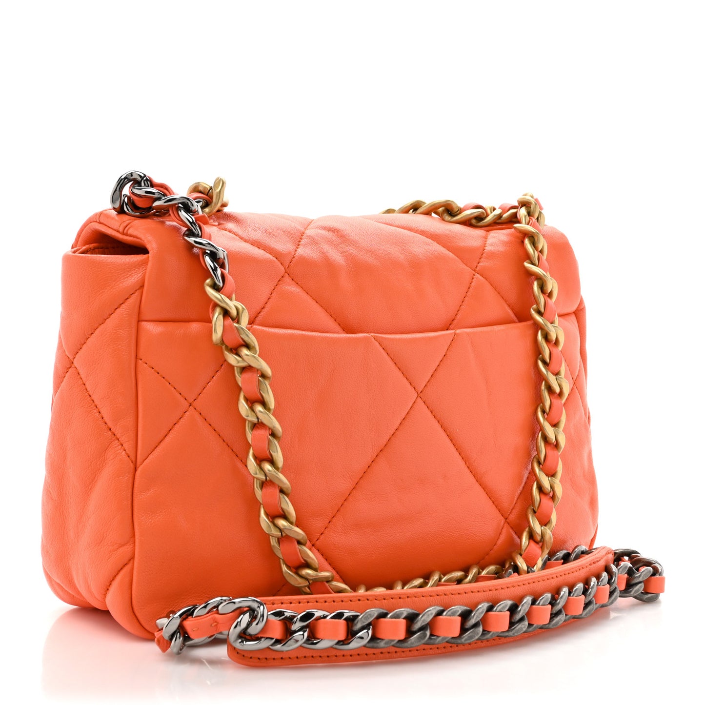 Lambskin Quilted Medium Chanel 19 Flap Orange
