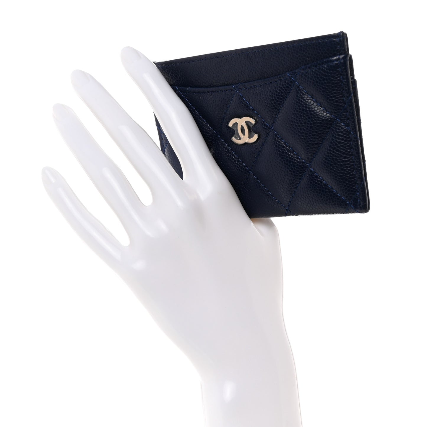 Caviar Quilted Card Holder Navy