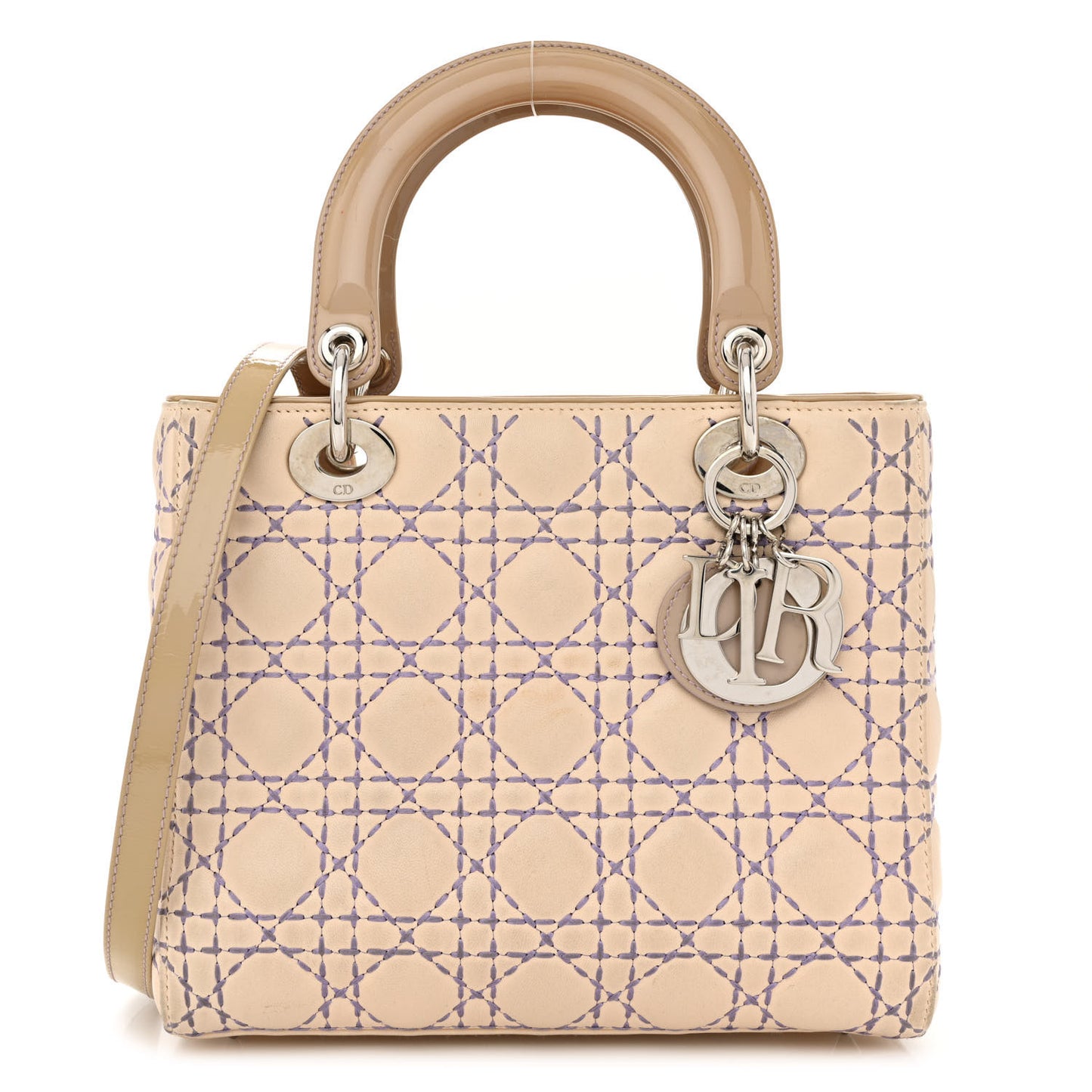 Lambskin Patent Stitched Cannage Medium Lady Dior Beige Purple