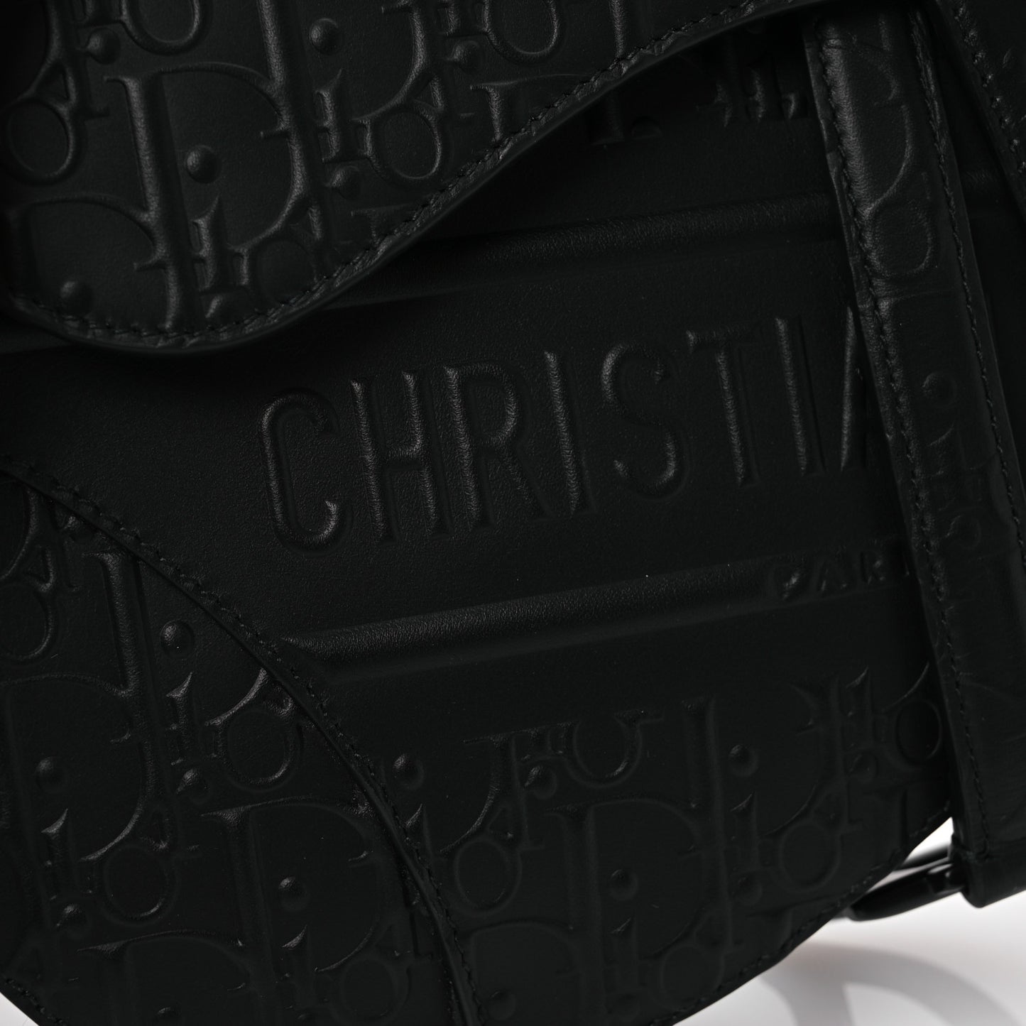 Calfskin Embossed Oblique Saddle Bag With Strap Black