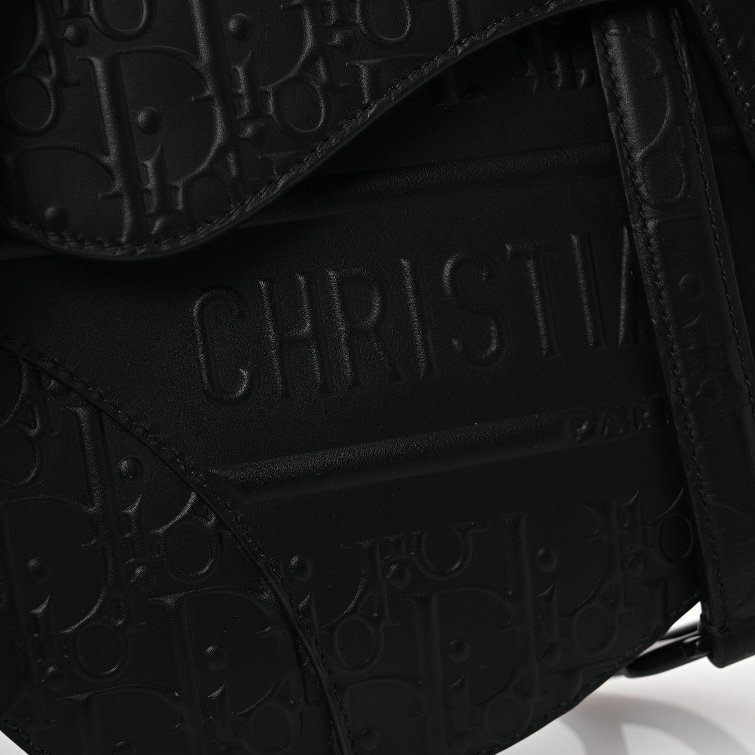 Christian Dior Calfskin Embossed Oblique Saddle Bag With Strap Black 8 of 10