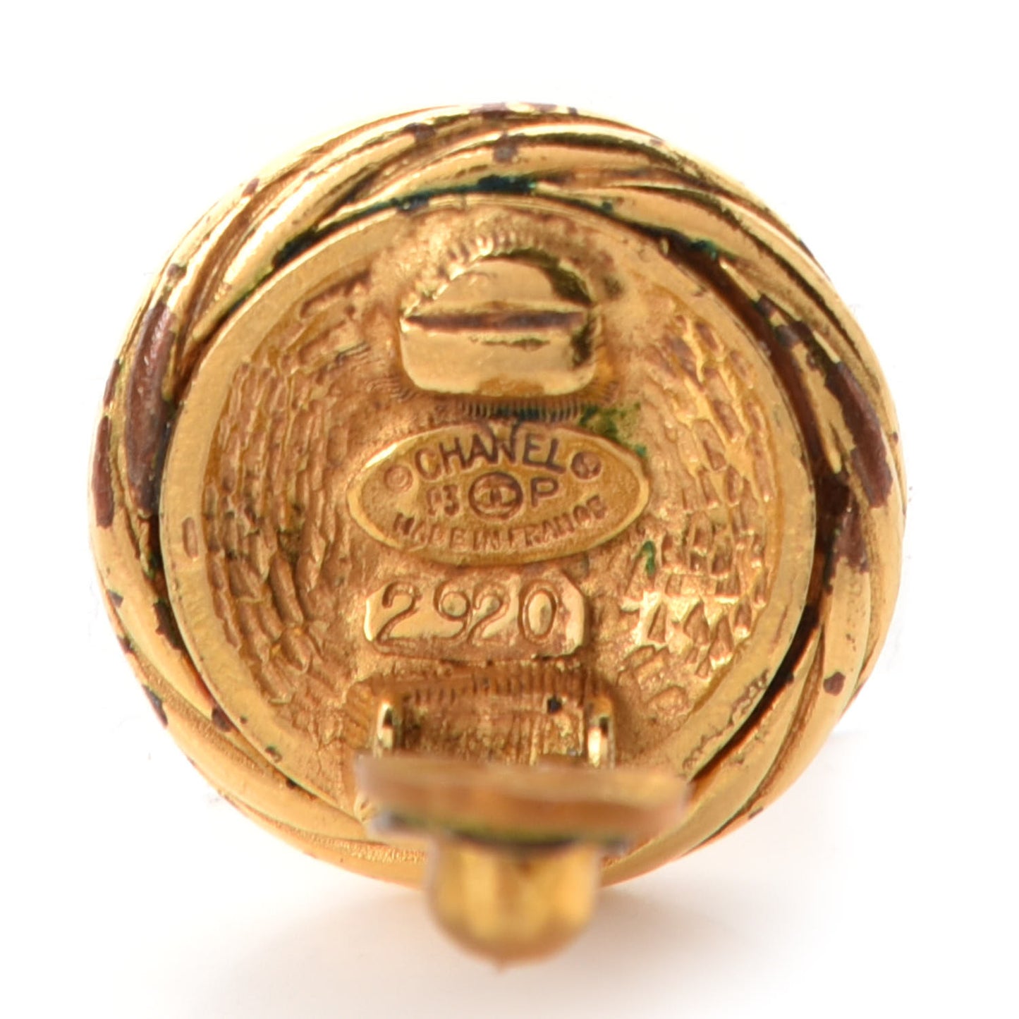 CC Button Clip On Earrings Gold