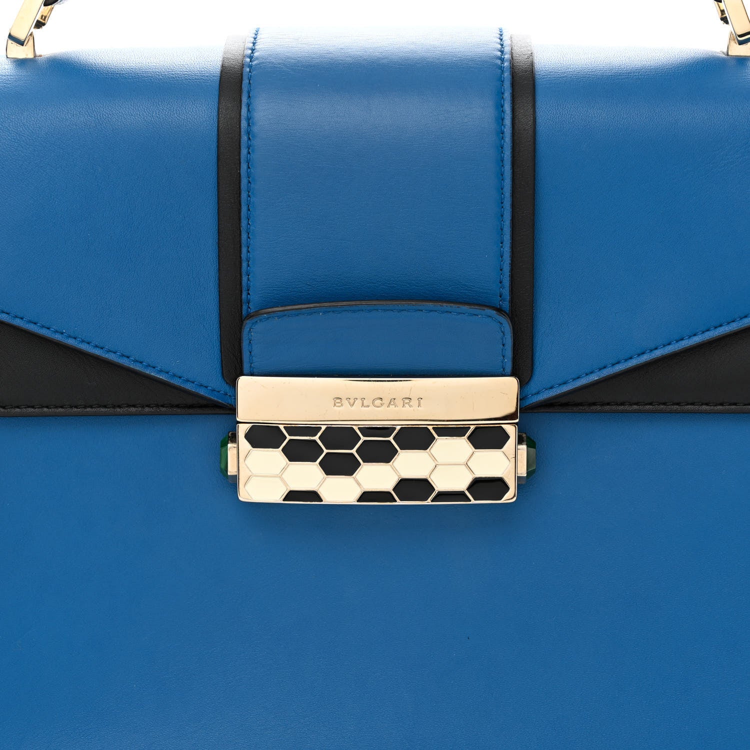 Bulgari Calfskin Serpenti Viper Top Handle Bag Blue 7 of 18