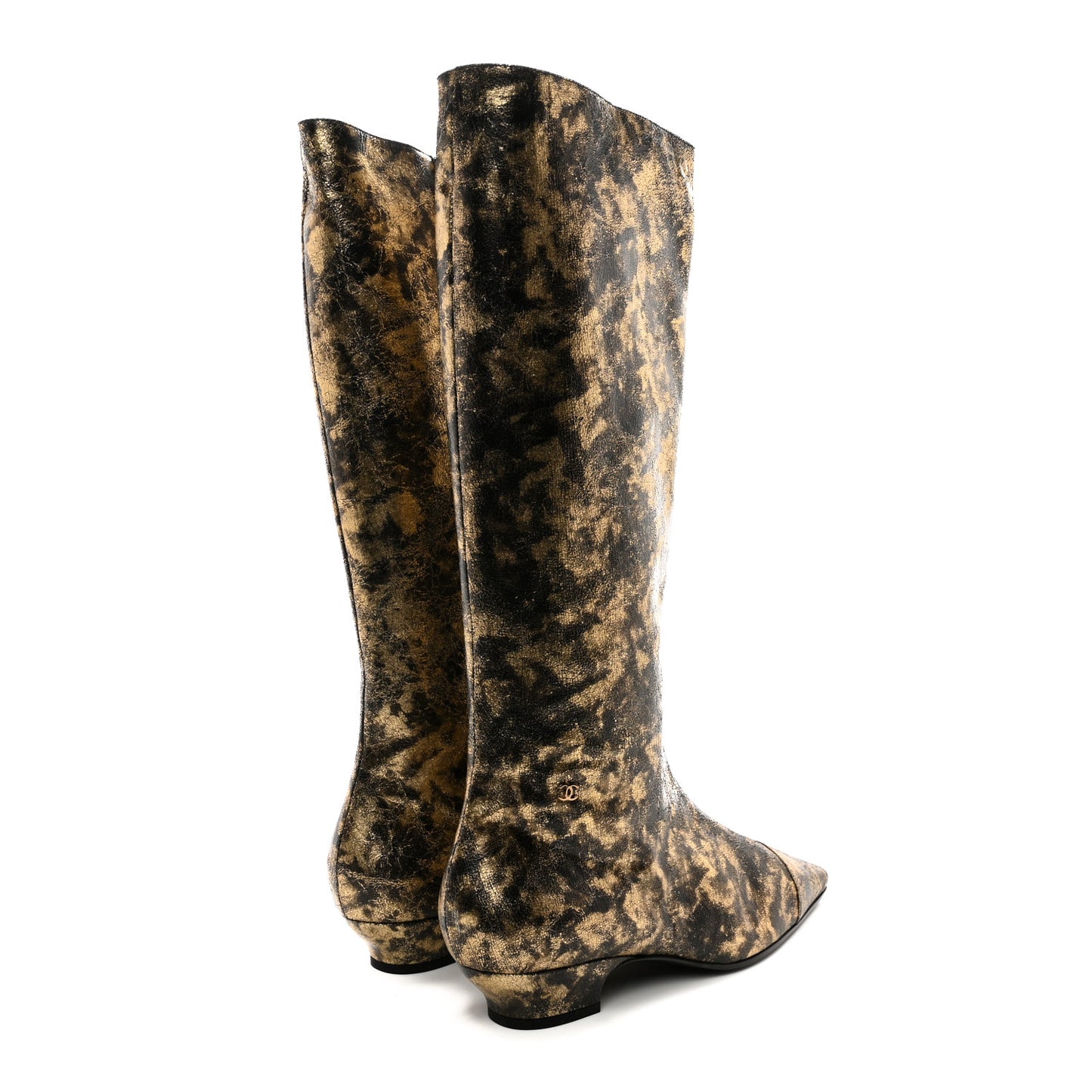 Laminated Goatskin High Boots 40 Gold