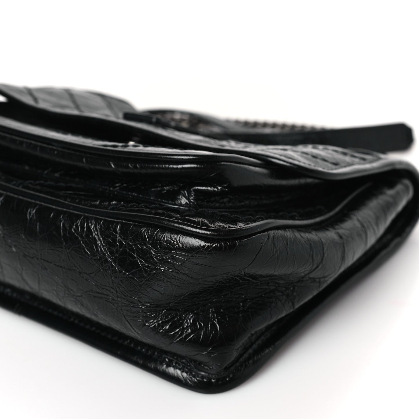 Crinkled Calfskin Matelasse Monogram Baby Niki Chain Satchel Black