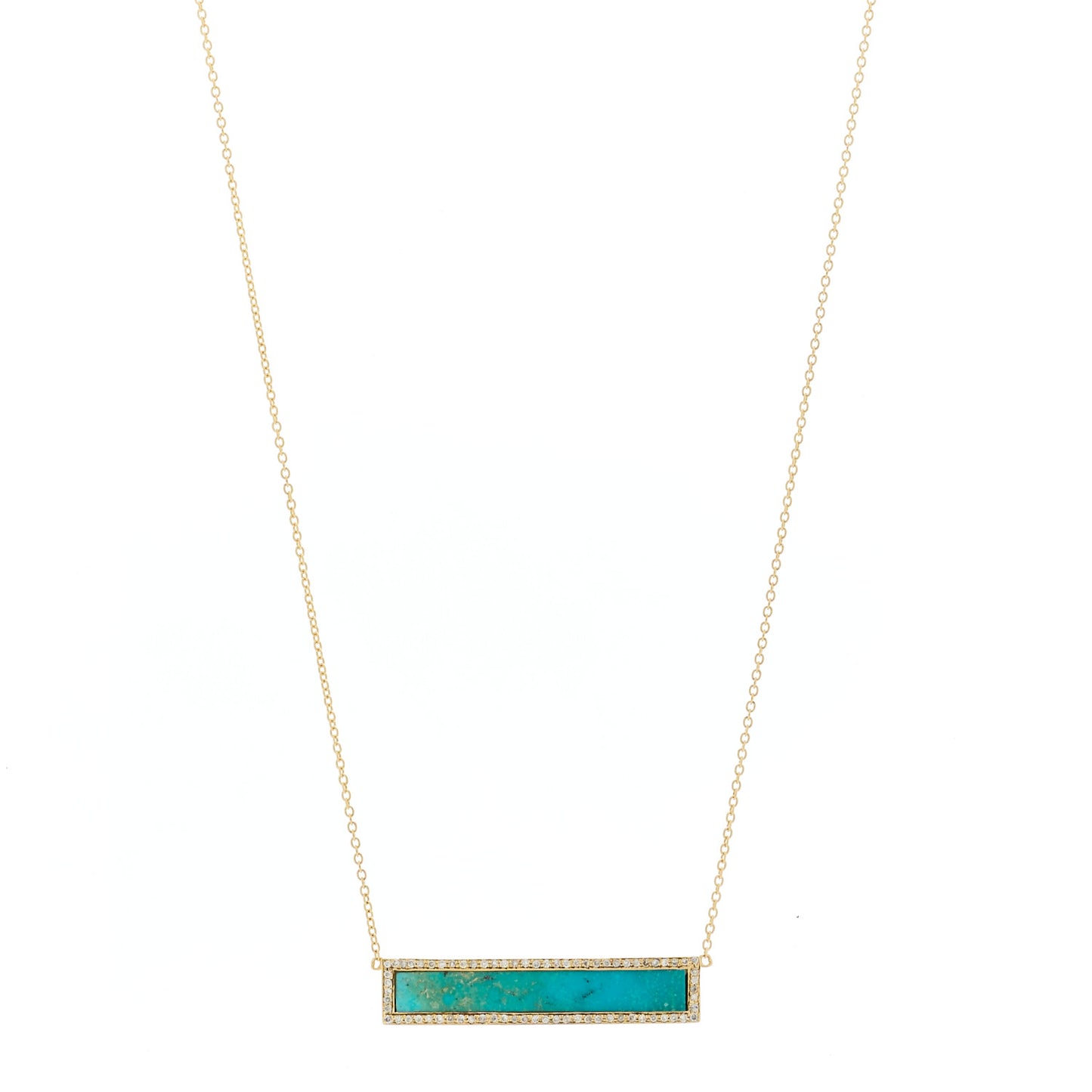 18K Yellow Gold Diamond Turquoise Bar Pendant Necklace