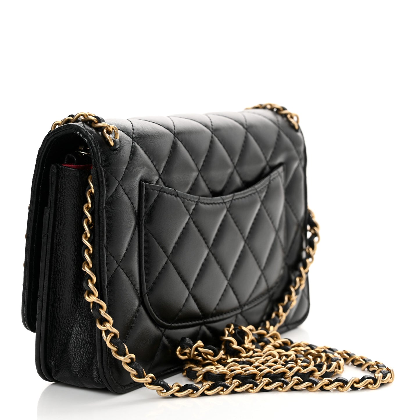 Lambskin Quilted Chain Around Wallet On Chain WOC Black