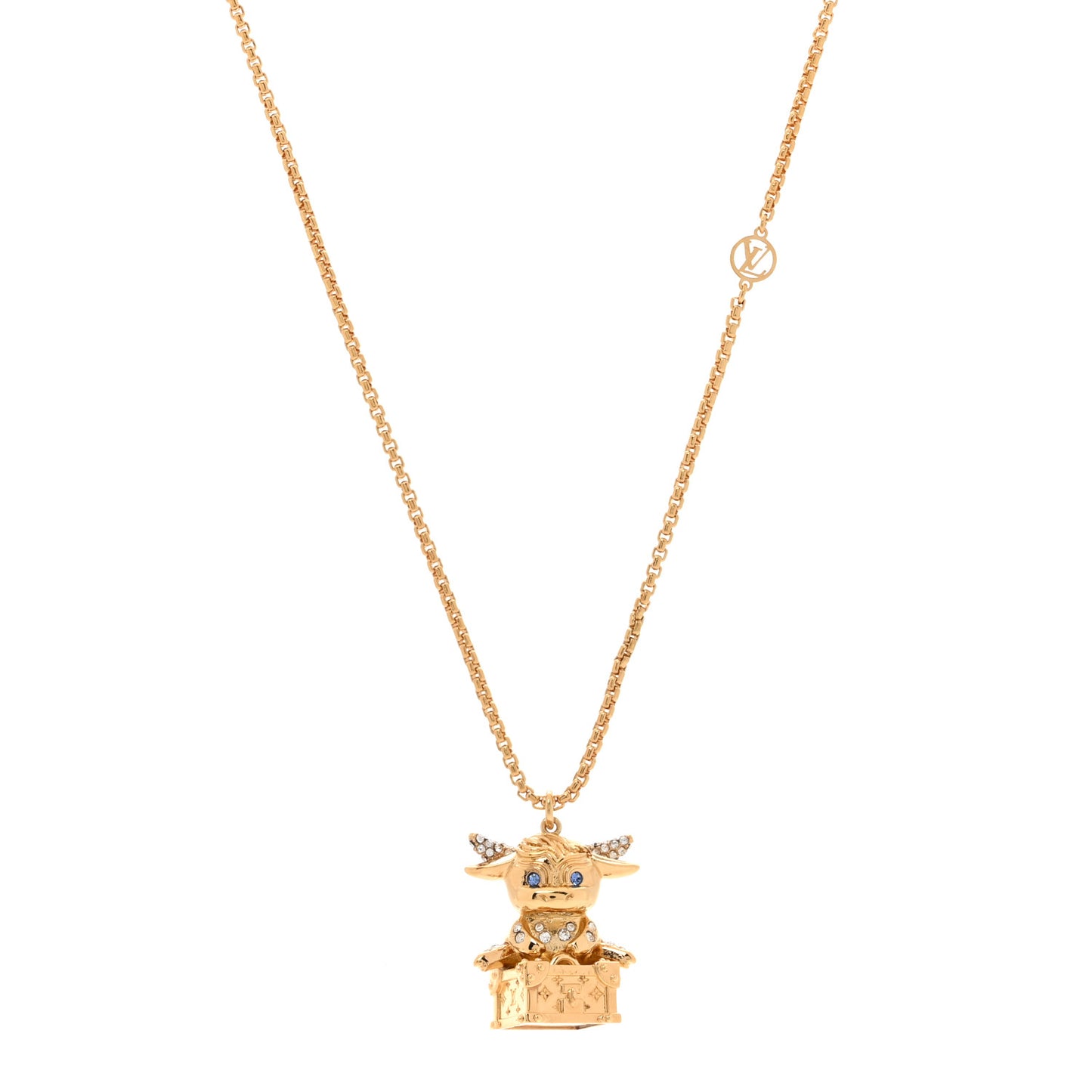 Metal Crystal LV Rodeo Pendant Necklace Gold