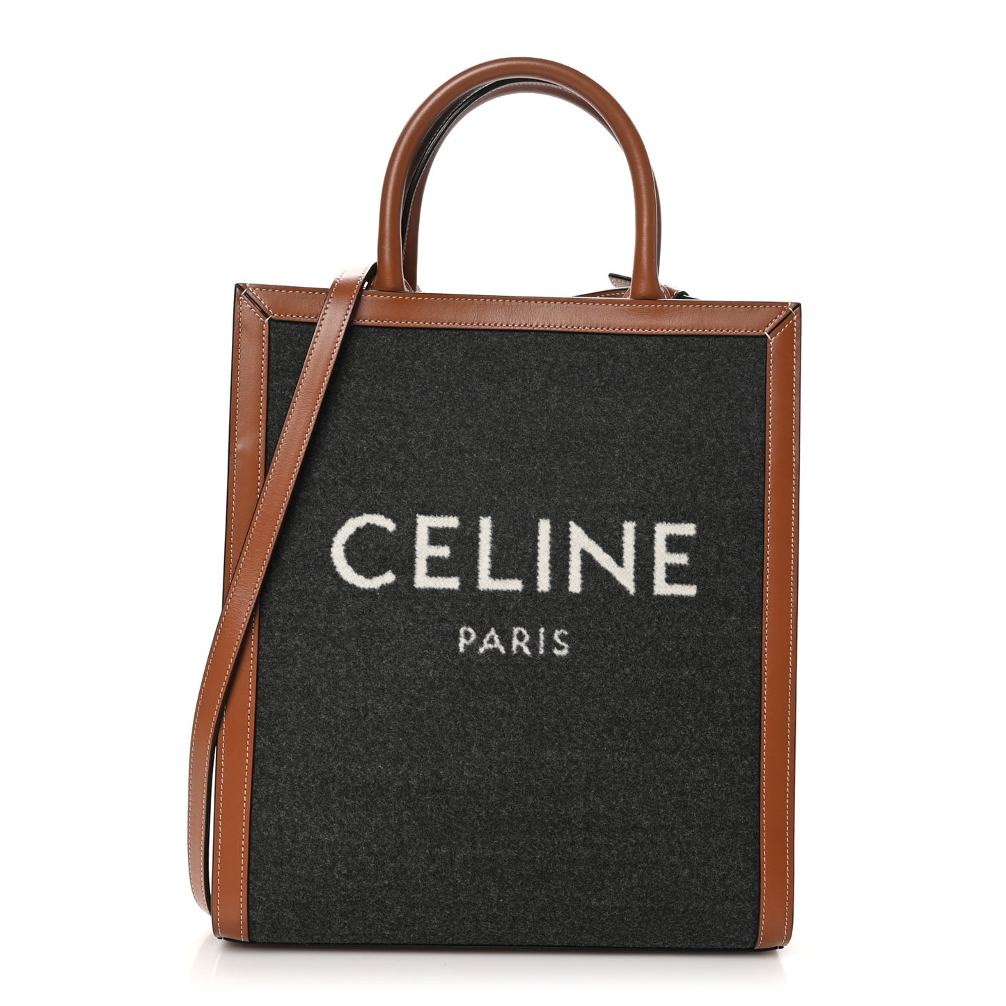 Calfskin Felt Logo Print Small Vertical Cabas Grey Tan