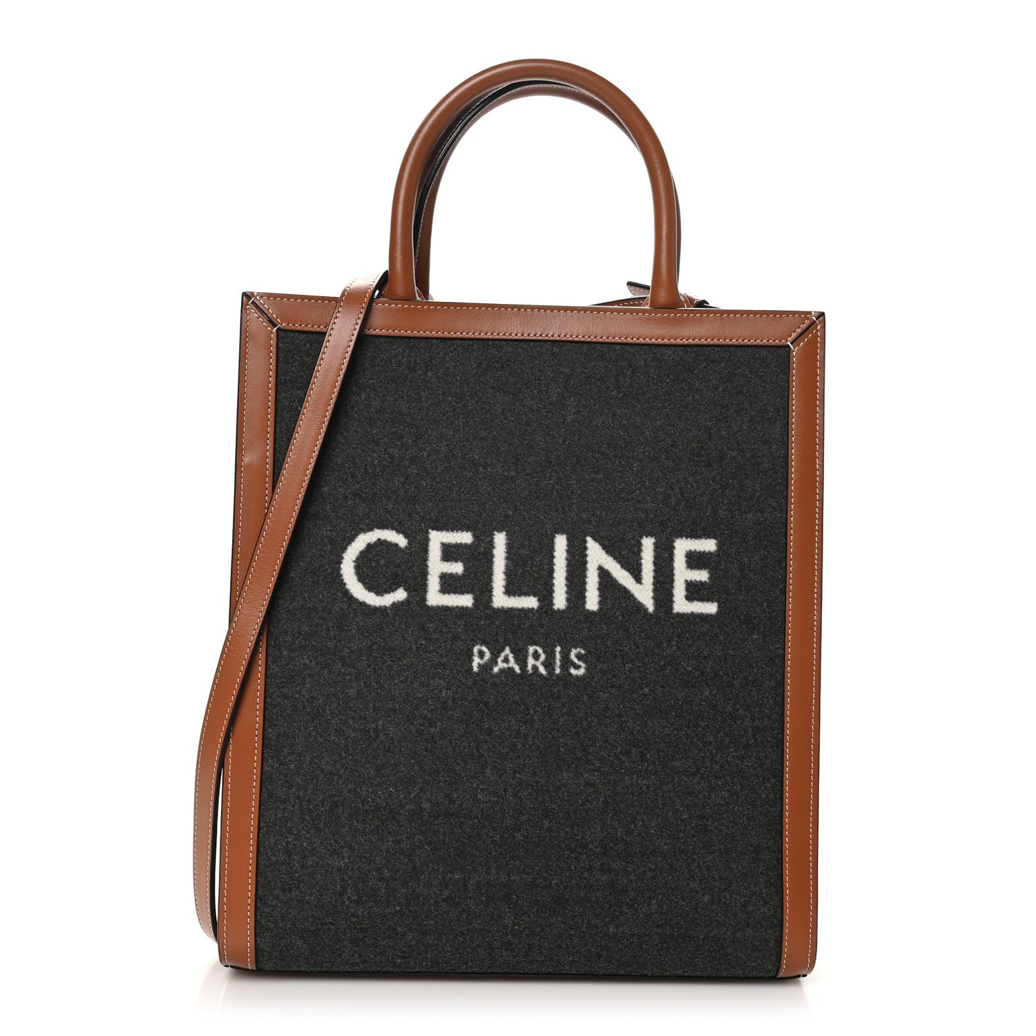Celine Calfskin Felt Logo Print Small Vertical Cabas Grey Tan 1 of 11