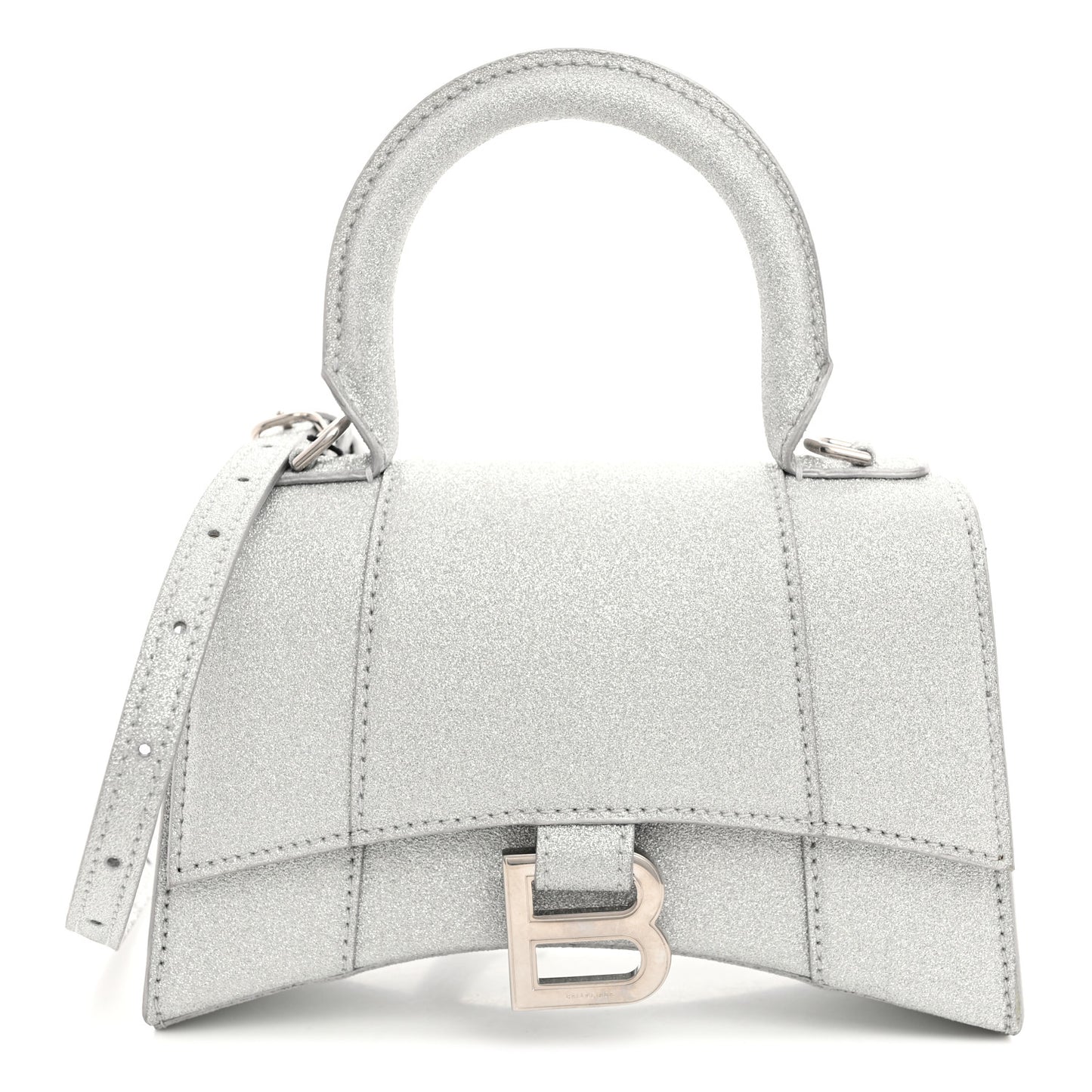 Glitter Fabric Hourglass Top Handle Bag XS Grey