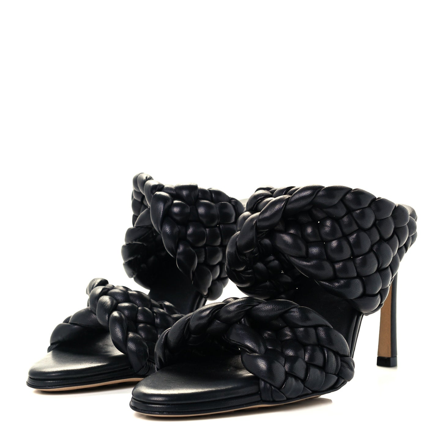 Nappa Twisted Padded Intrecciato Curve Slide Sandals 36 Black