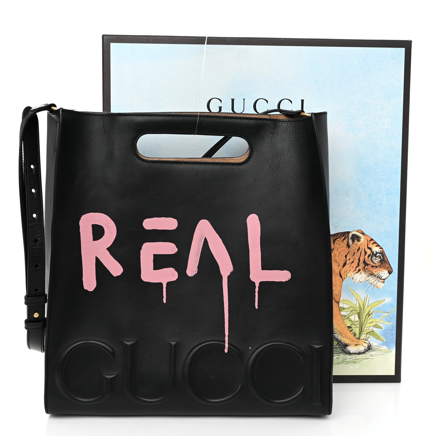 Calfskin GucciGhost Real Medium XL Tote Black Pink