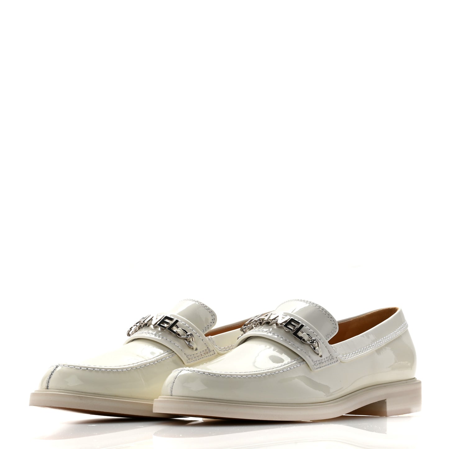 Shiny Calfskin Logo Loafers 39.5 White