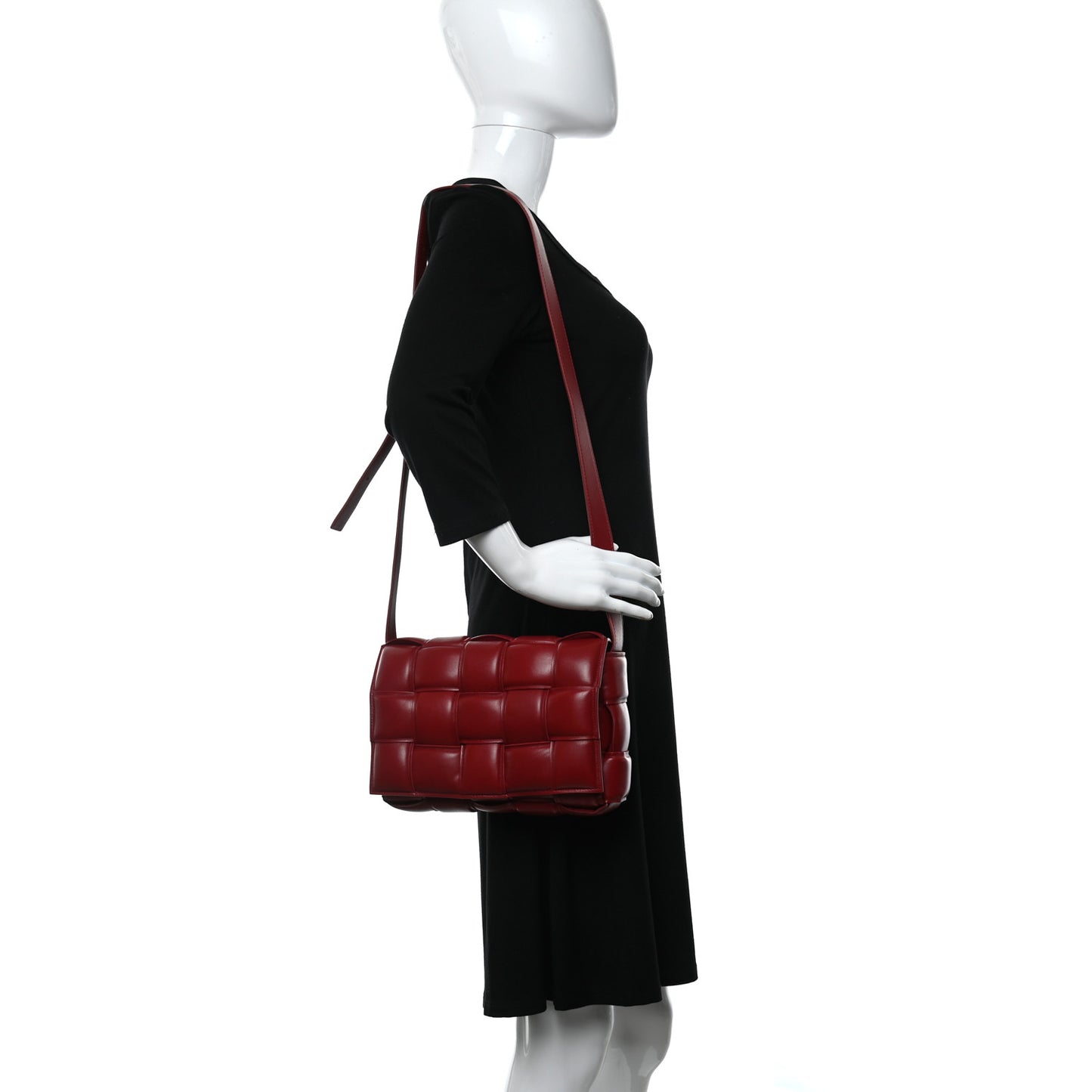 Nappa Maxi Intreccio Padded Cassette Crossbody Bag Dark Red