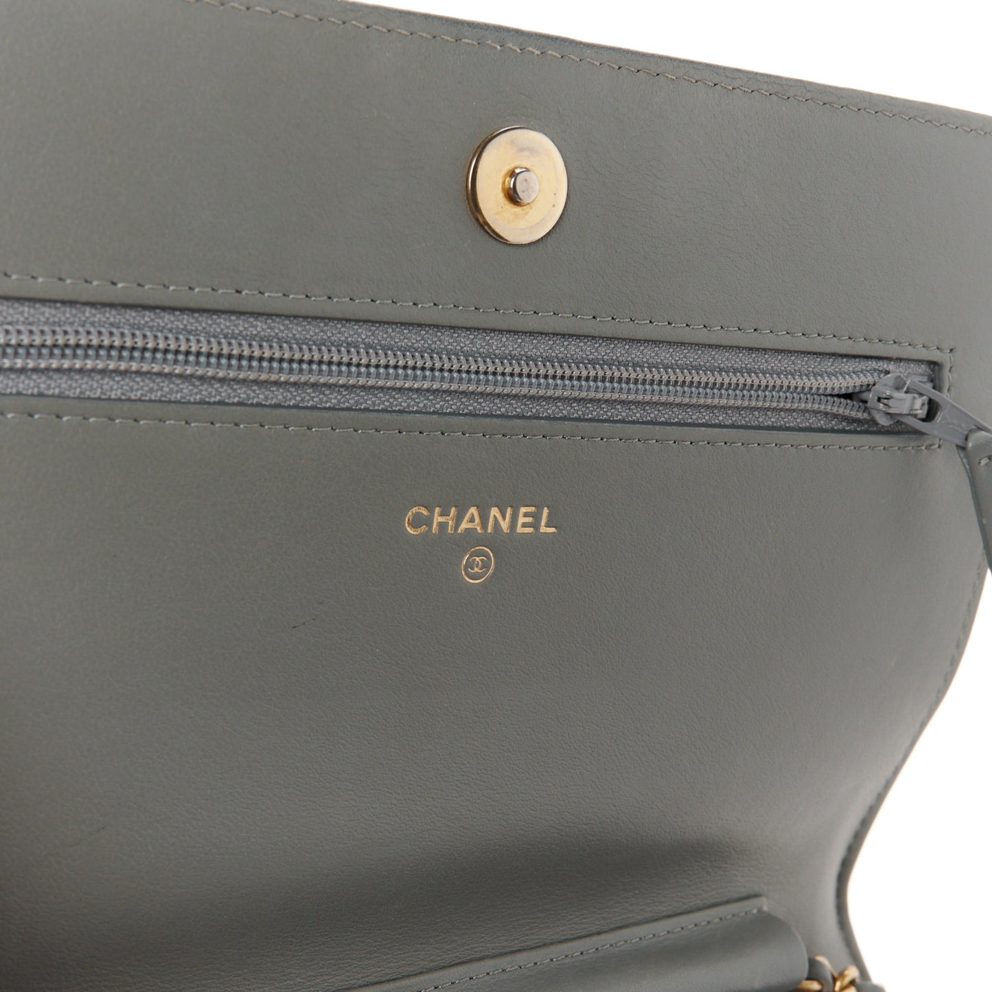 Lambskin Quilted Boy Wallet On Chain WOC Grey