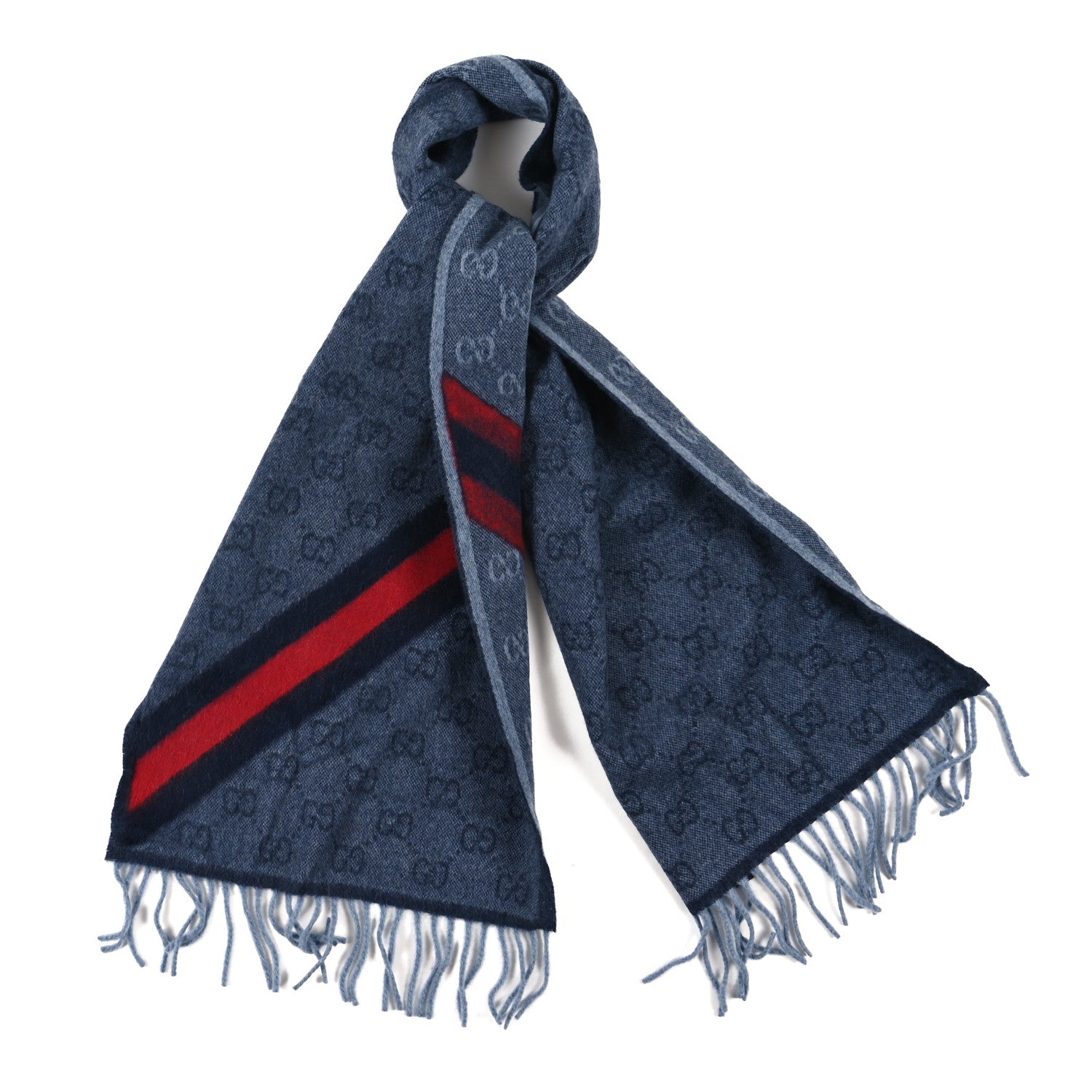 Gucci Wool Alpaca Monogram Web New Nikky Scarf Midnight Blue