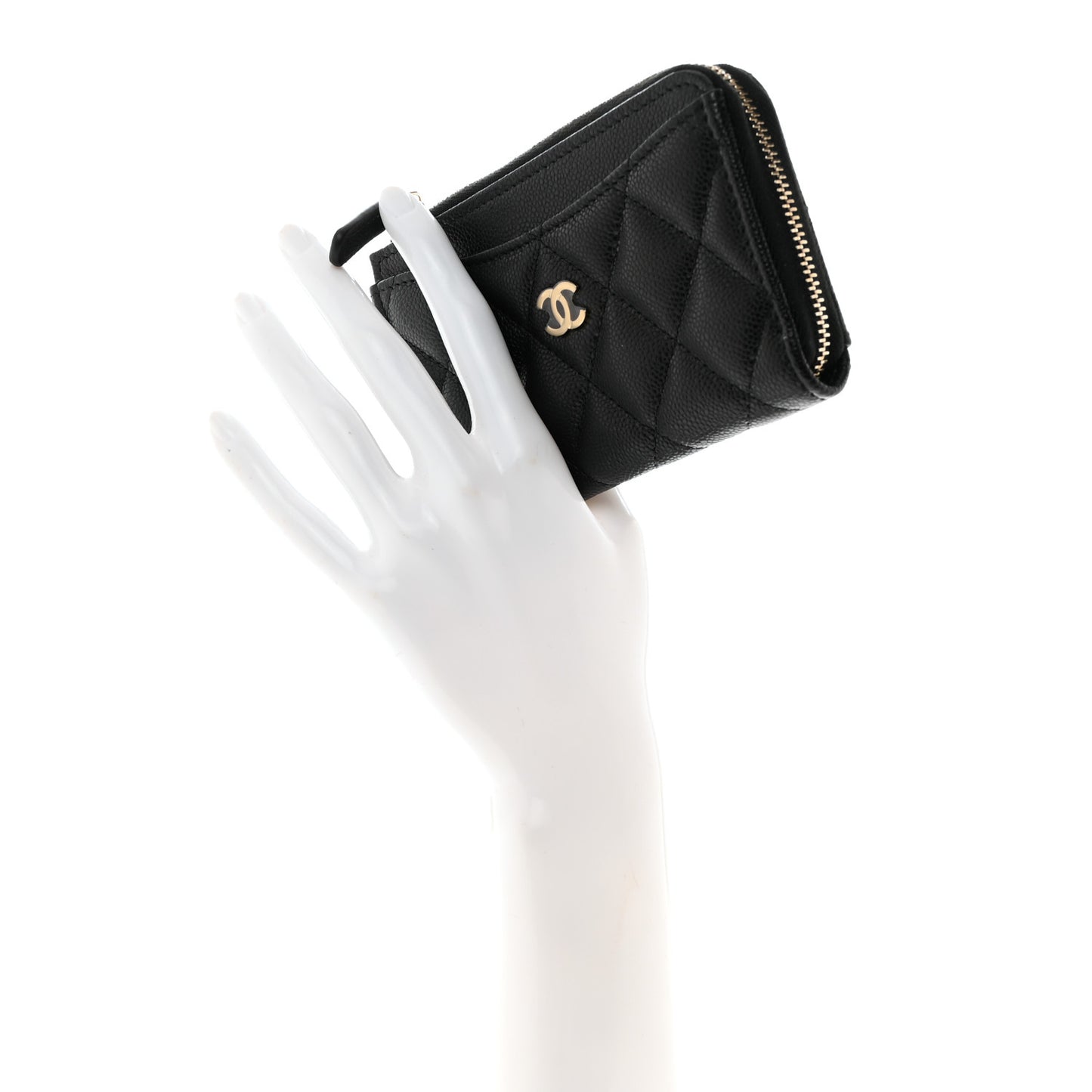 Caviar Quilted CC Zip Around Card Holder Black