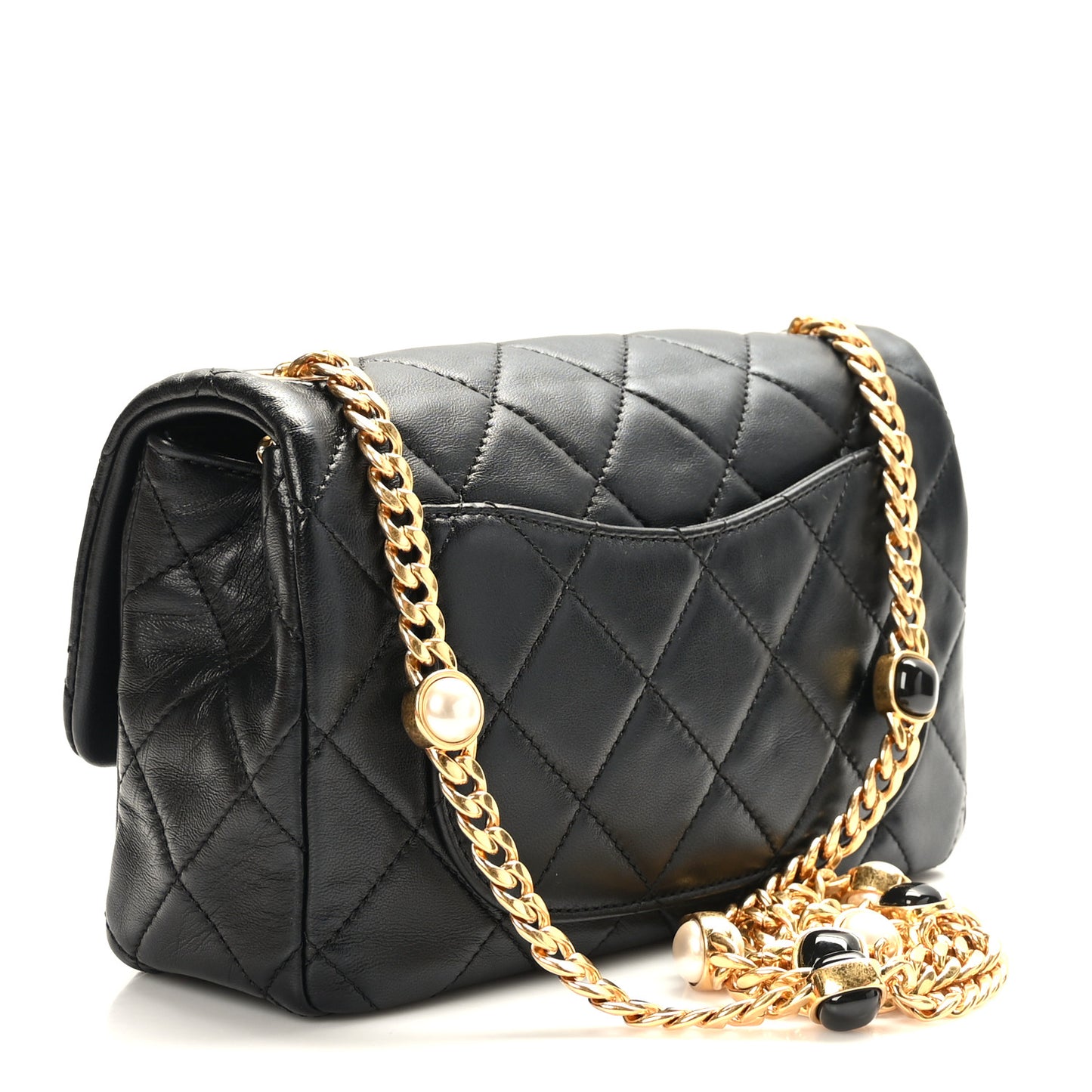 Lambskin Resin Pearl Quilted Small Flap Black