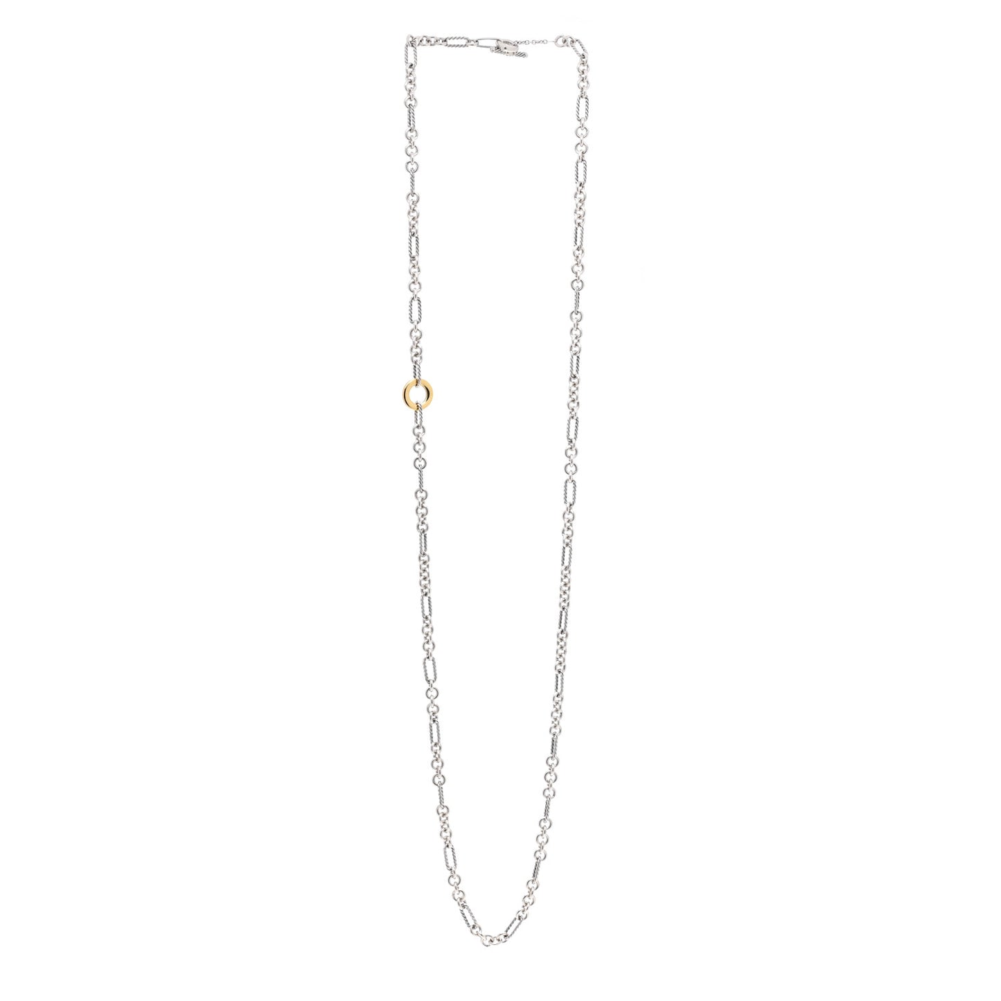 Sterling Silver 18K Yellow Gold Figaro Two Tone Link Necklace