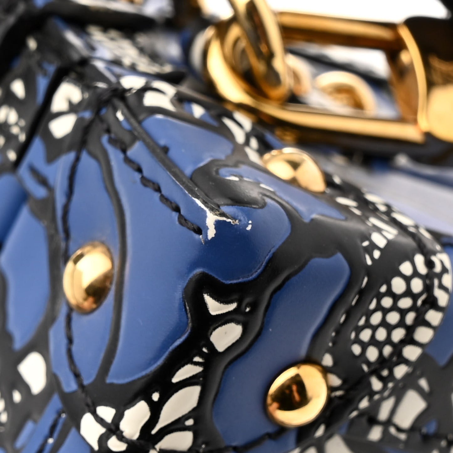 Calfskin Lace Flower Inlay Petite Malle Navy Black