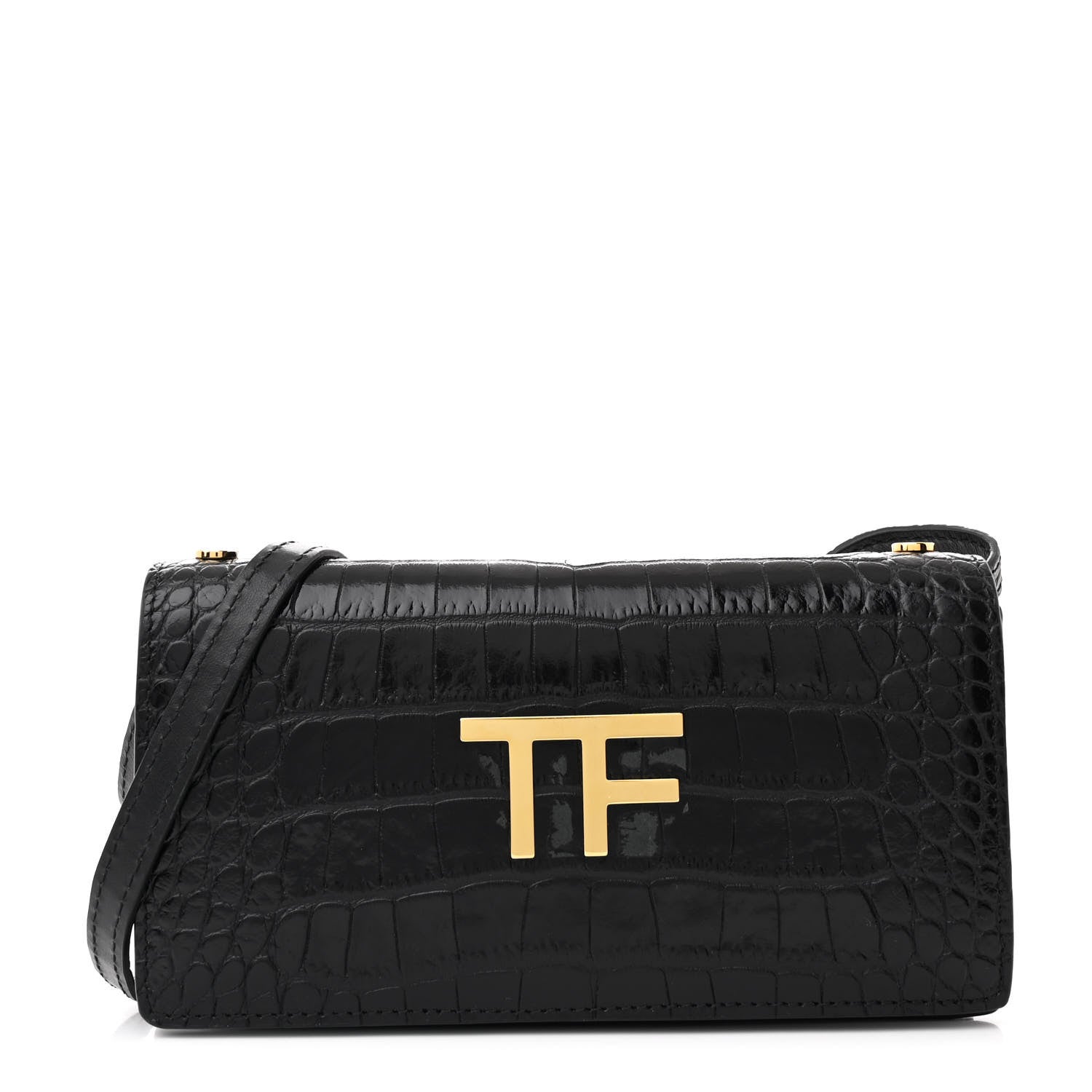 Tom Ford Crocodile Embossed Calfskin TF Mini Bag Black 1 of 9