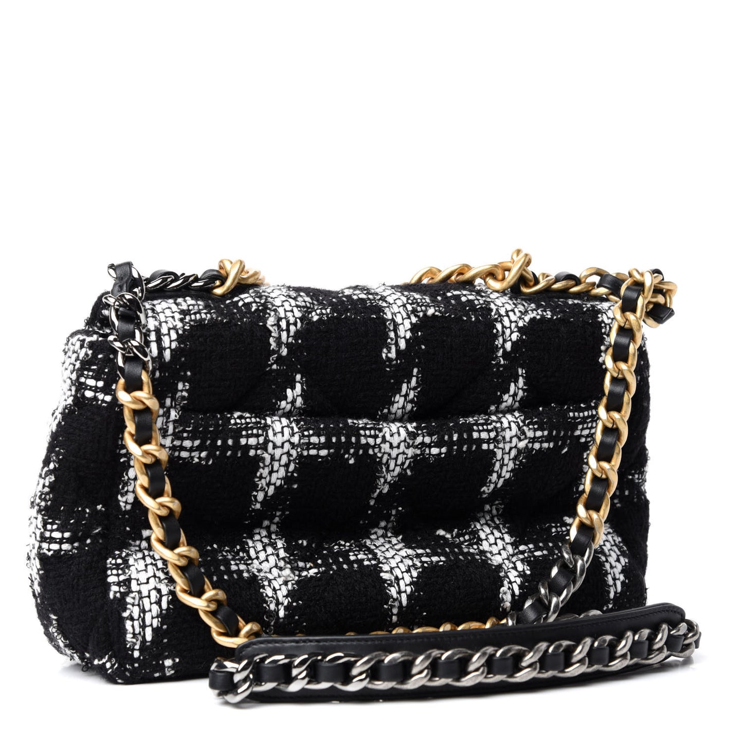 Tweed Quilted Medium 19 Flap Black White