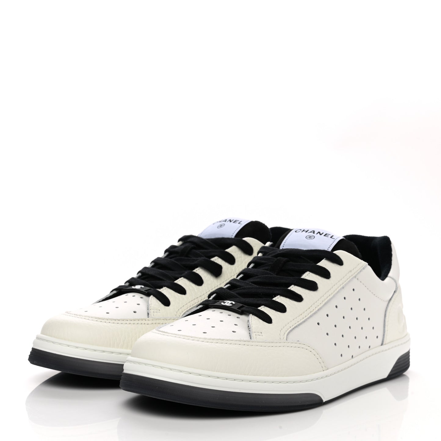 Grained Calfskin Fabric Mens Logo Sneakers 46 White Black