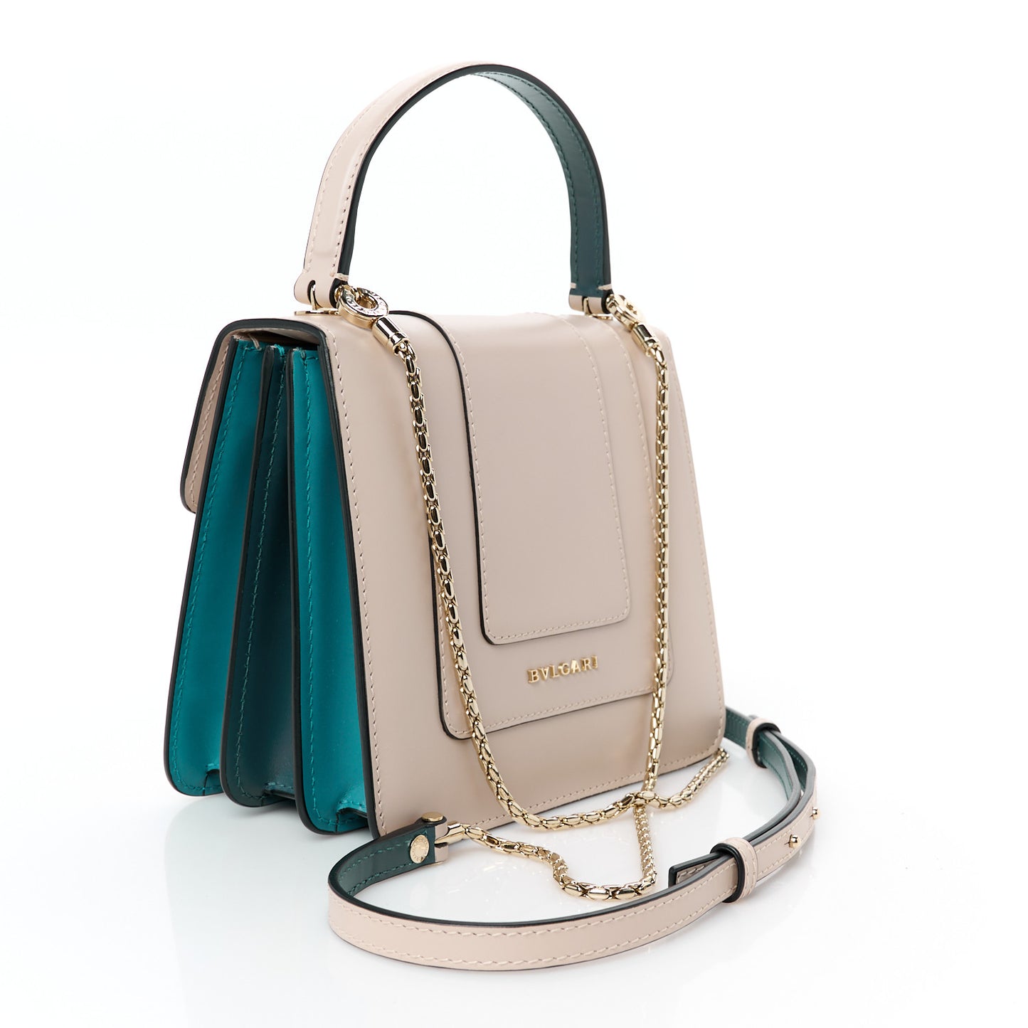 Calfskin Serpenti Forever Top Handle Beige Green