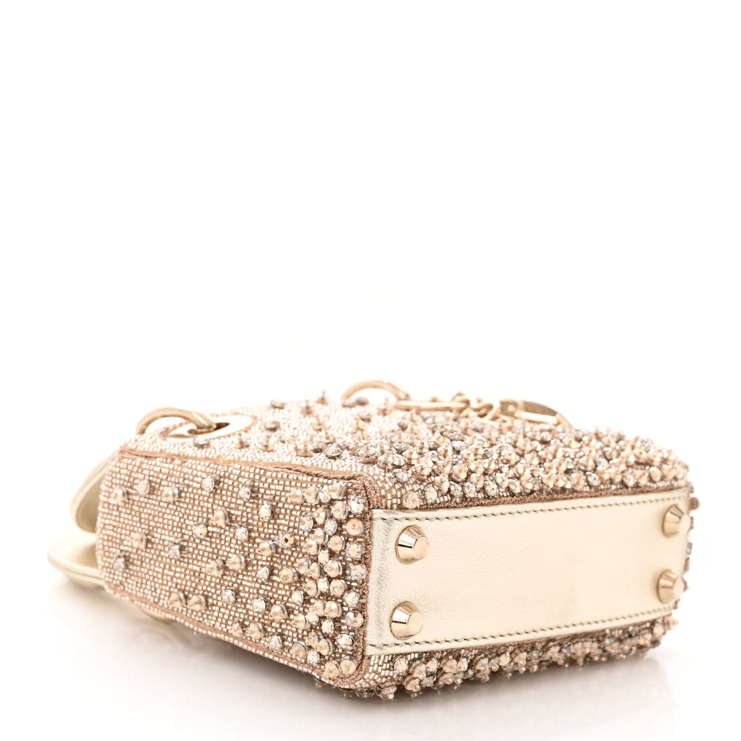 Metallic Lambskin Crystal Beaded Embroidered Micro Lady Dior Gold