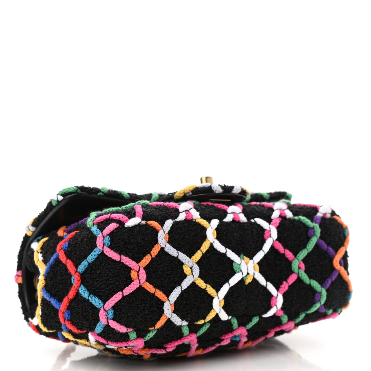 Tweed Diamond Threaded Mini Rectangular Pearl Crush Flap Black Multicolor