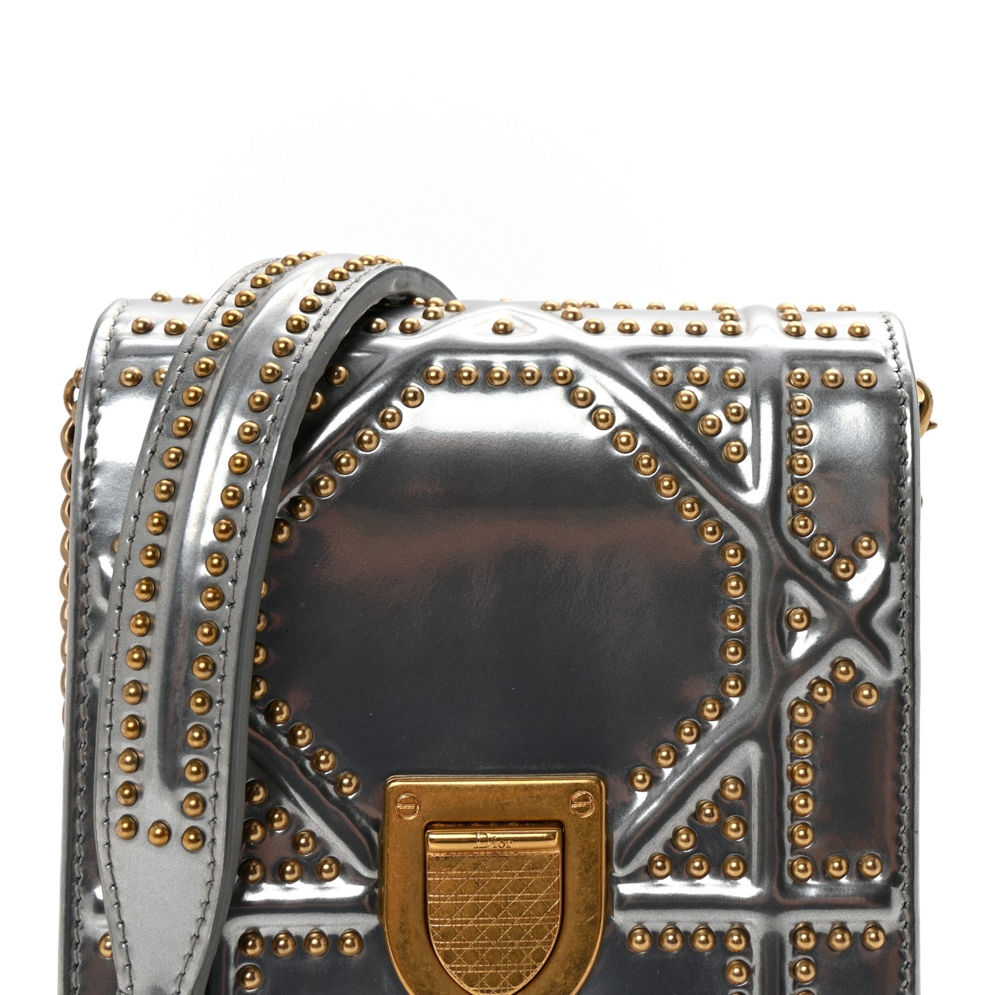 Metallic Calfskin Studded Vertical Diorama Silver