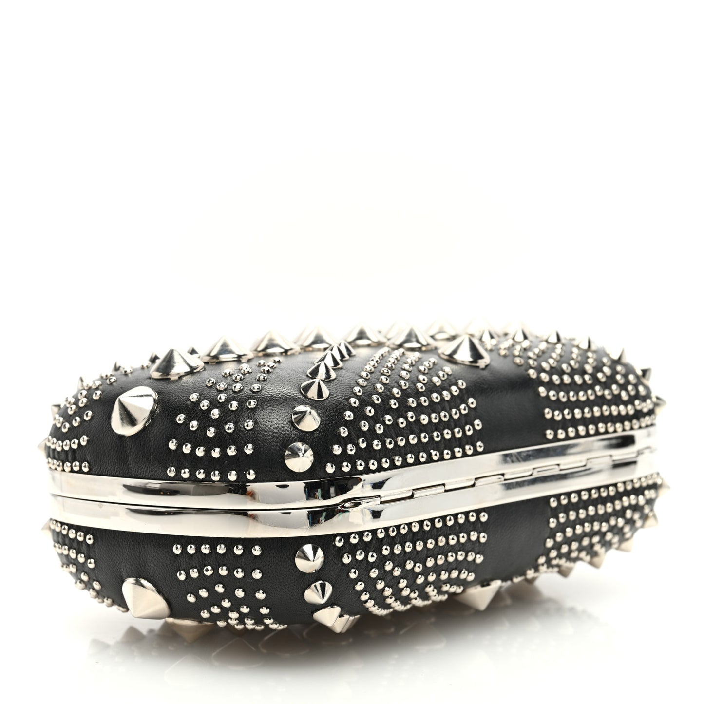 Calfskin Studded Britannia Skull Box Clutch Black