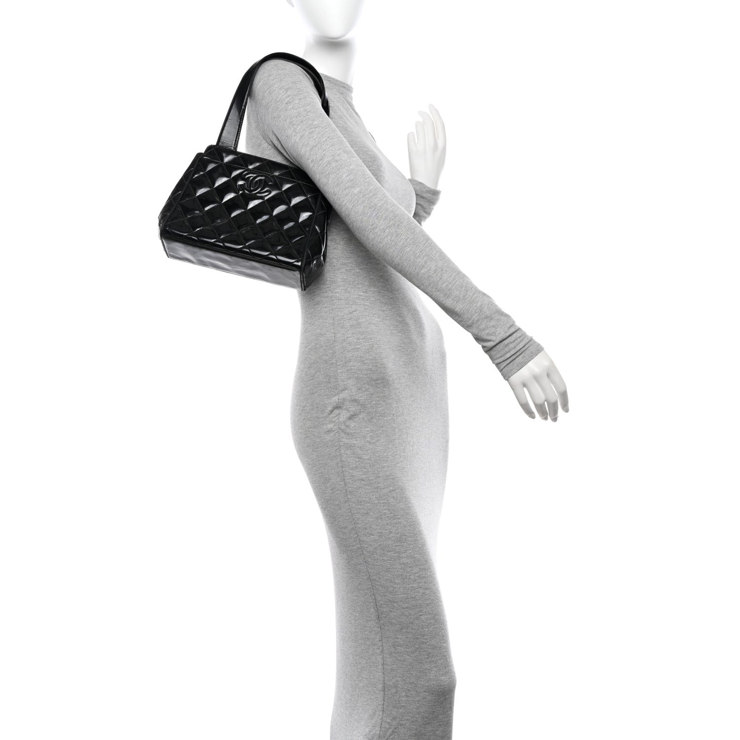 Patent Quilted Timeless CC Small Pocket Shoulder Bag Black