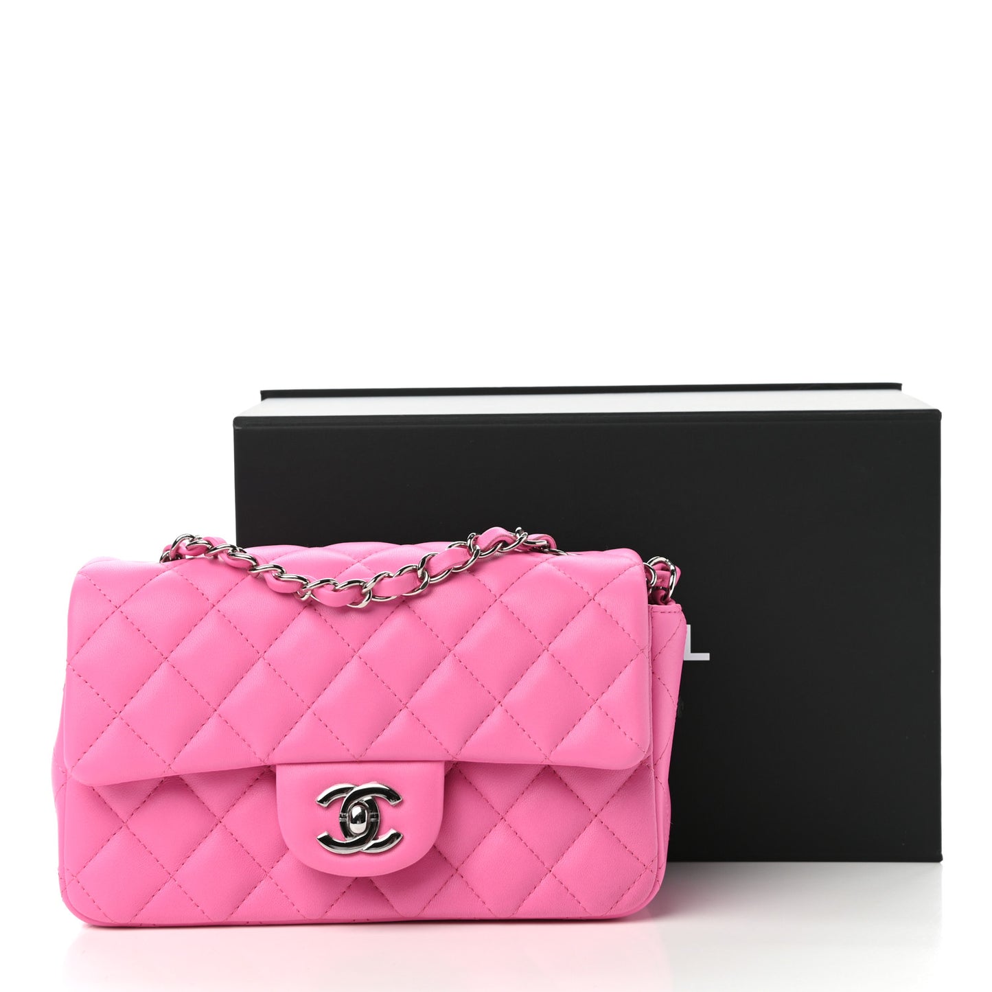 Lambskin Quilted Mini Rectangular Flap Neon Pink